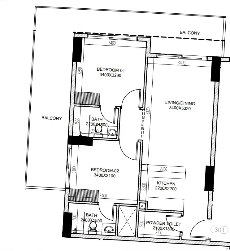 2 BR layout at Astra South