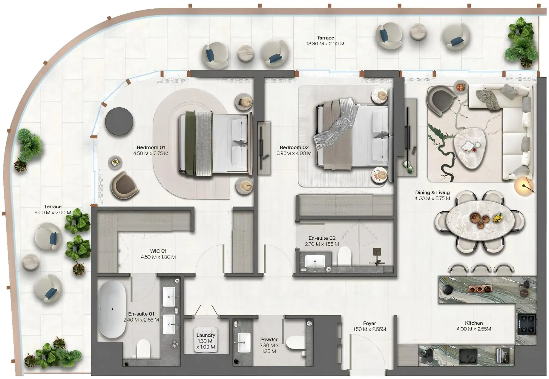 2 BR layout at Hado by Beyond