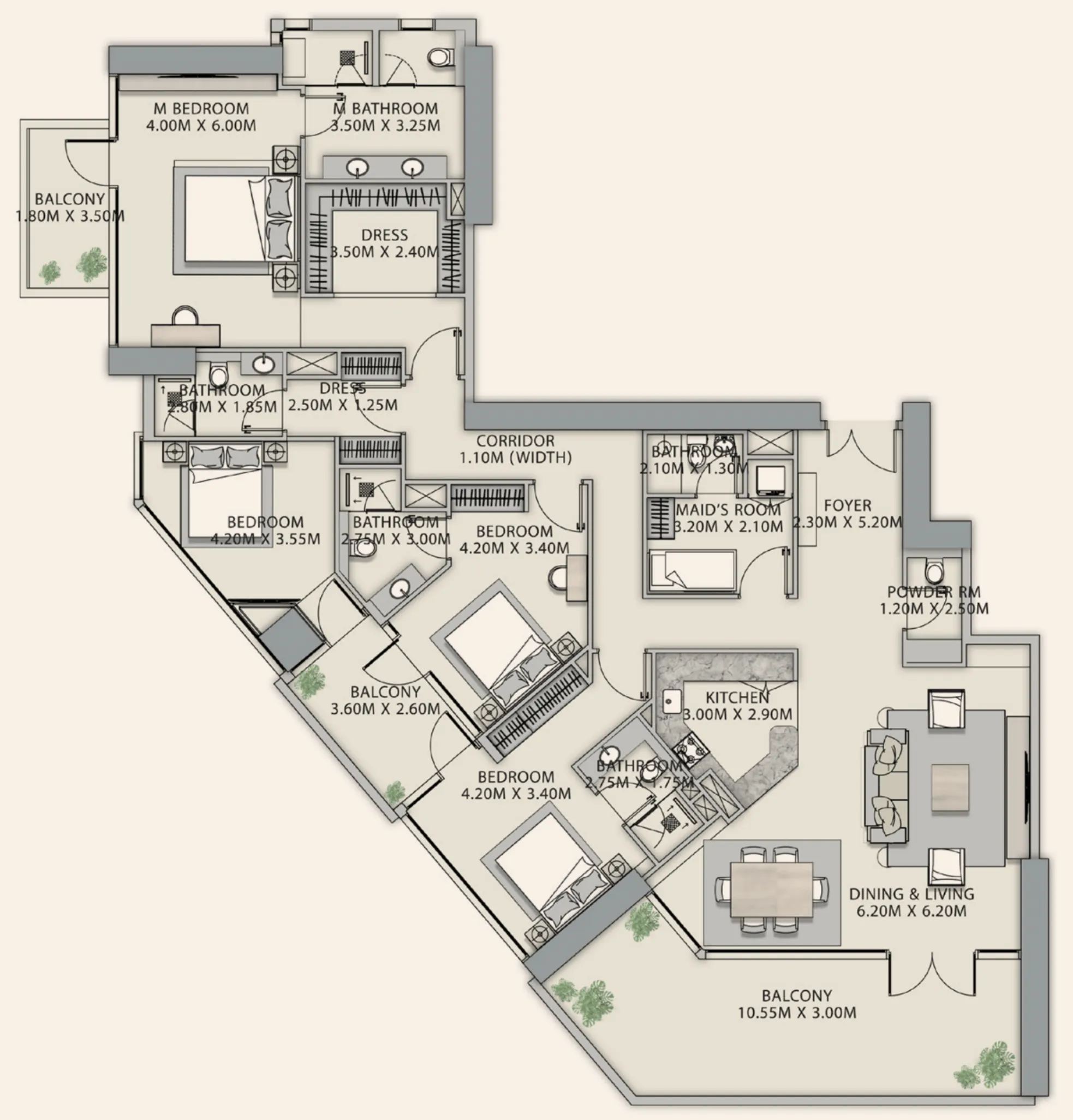 4 BR layout at Velor Penthouses