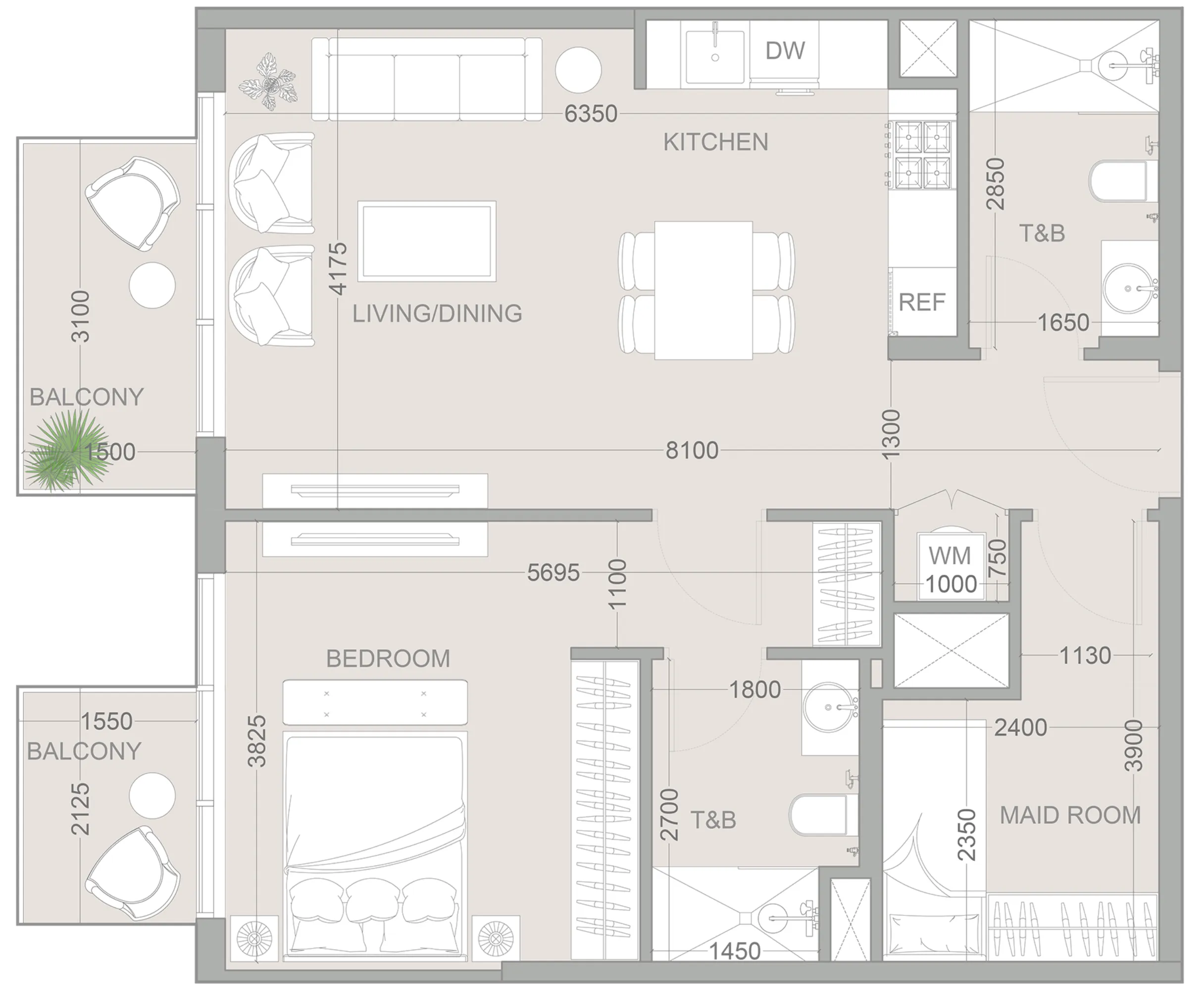 1 BR layout at 1WOOD Residence 2