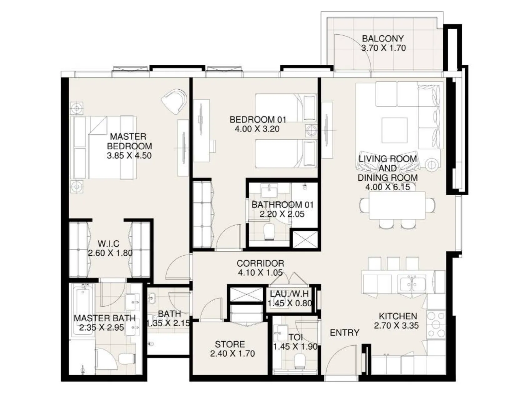 2 BR layout at Canal Front Residences 3 and 4