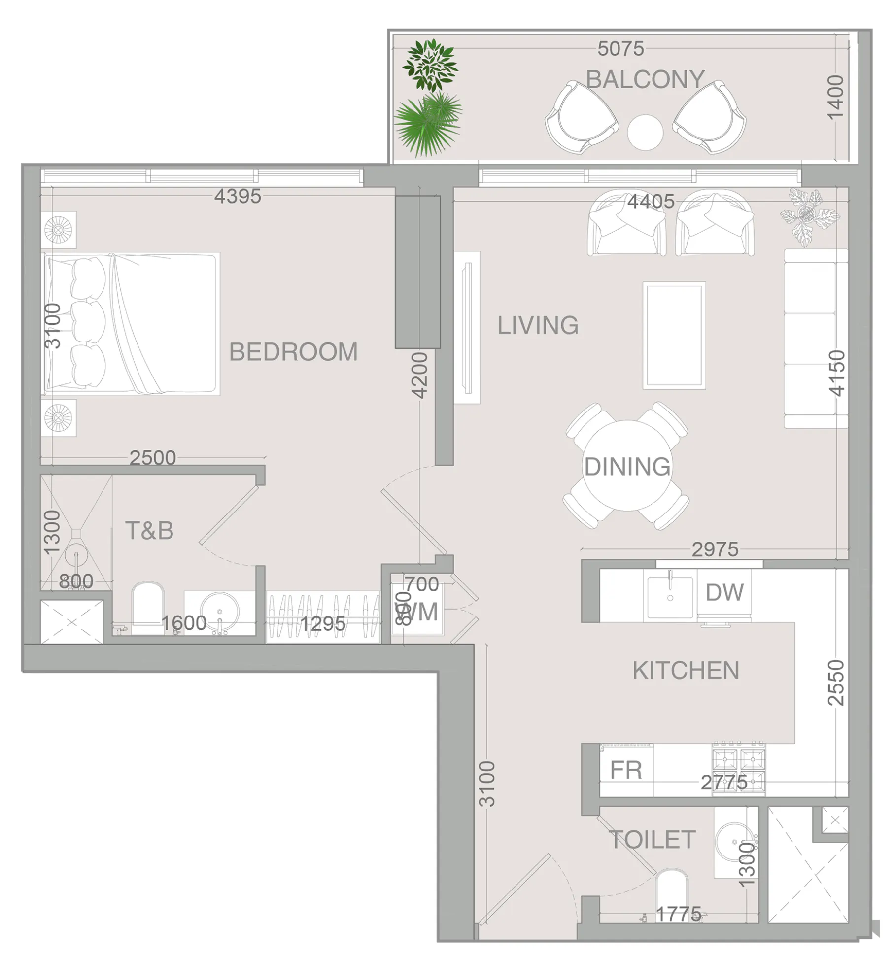 1 BR layout at VERDAN1A 4