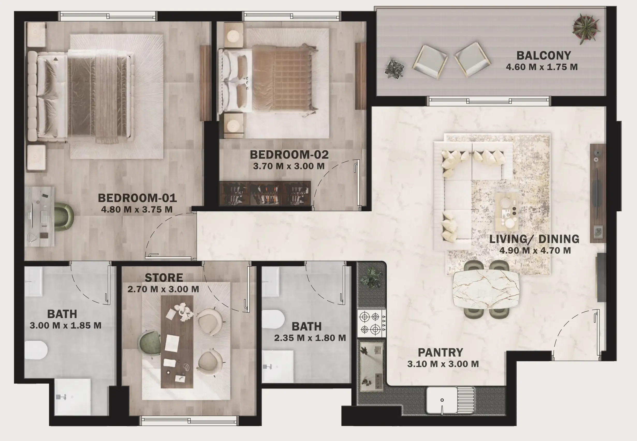 2 BR layout at VOI Residence