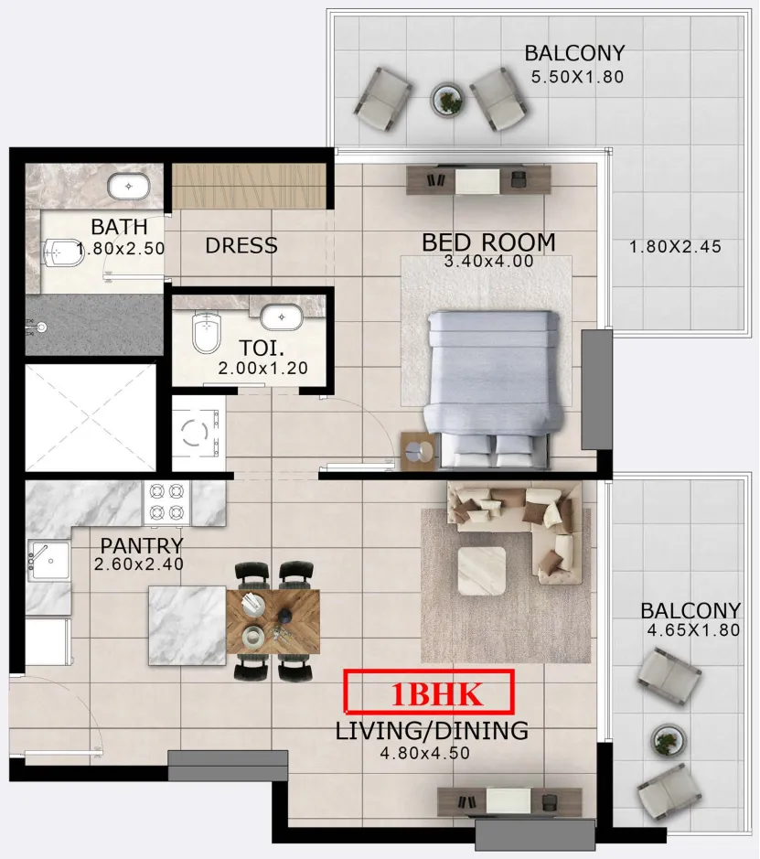 1 BR layout at Arlington Park