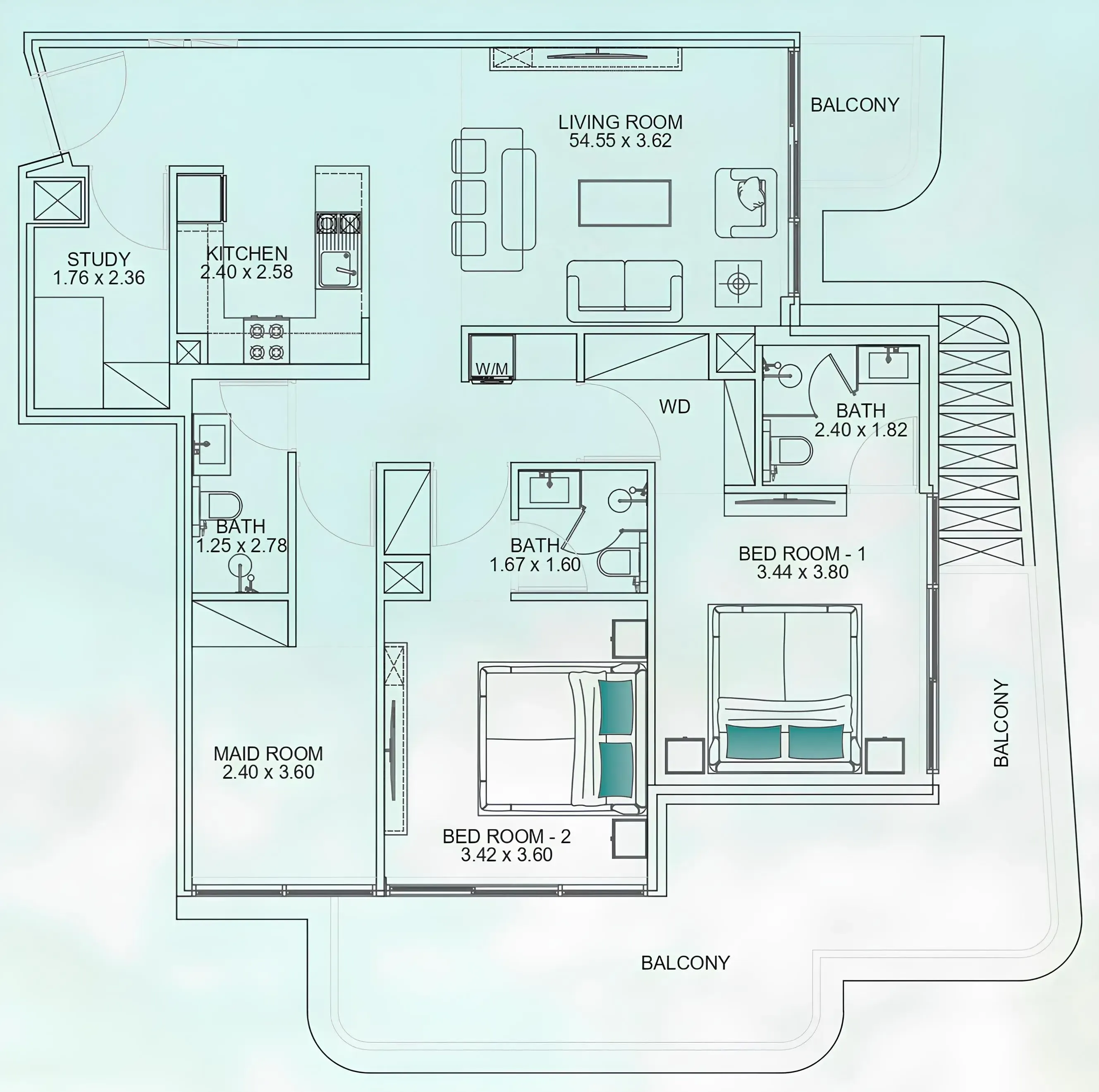 2 BR layout at Floarea Breeze