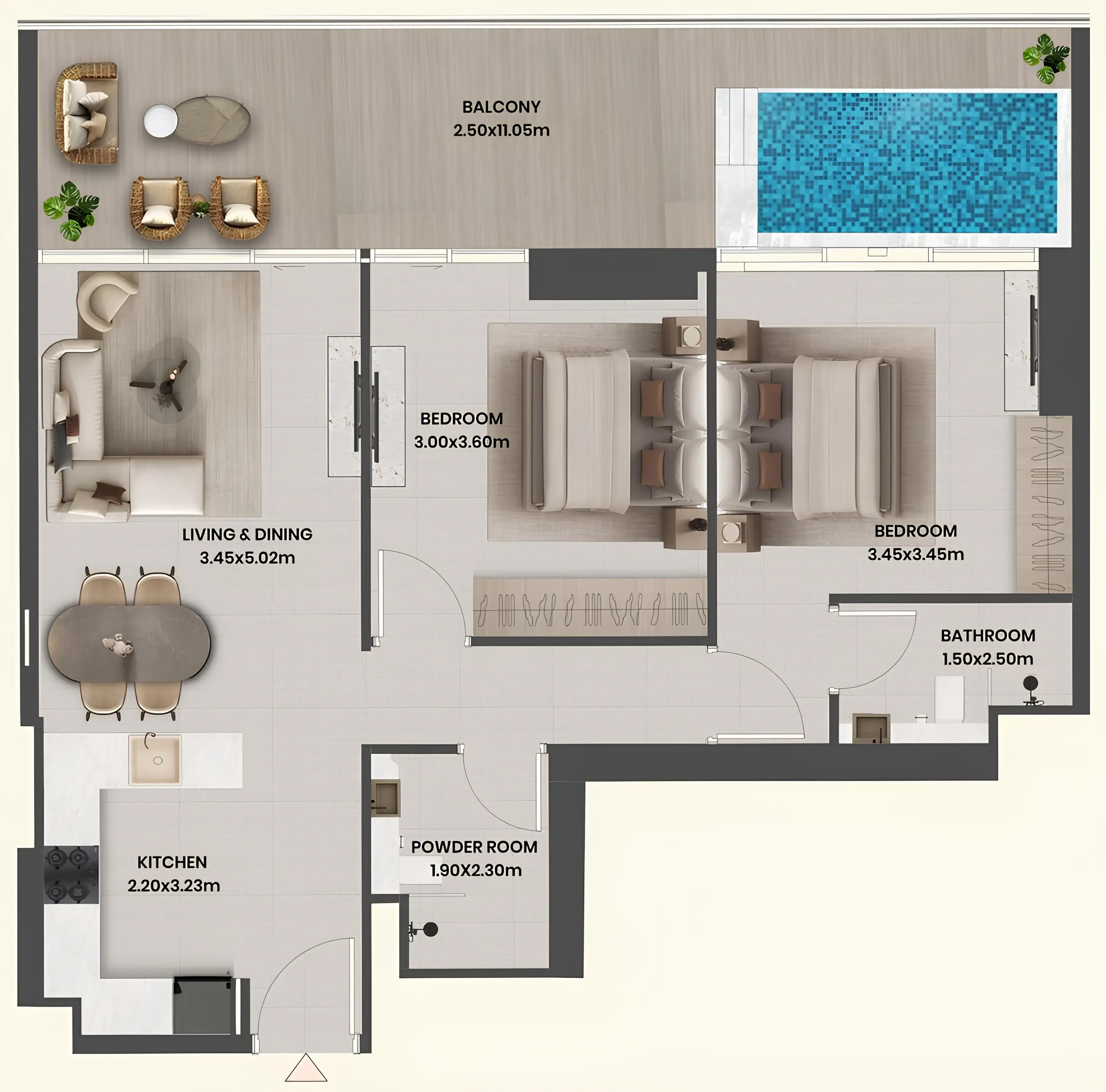 2 BR layout at Divine Al Barari