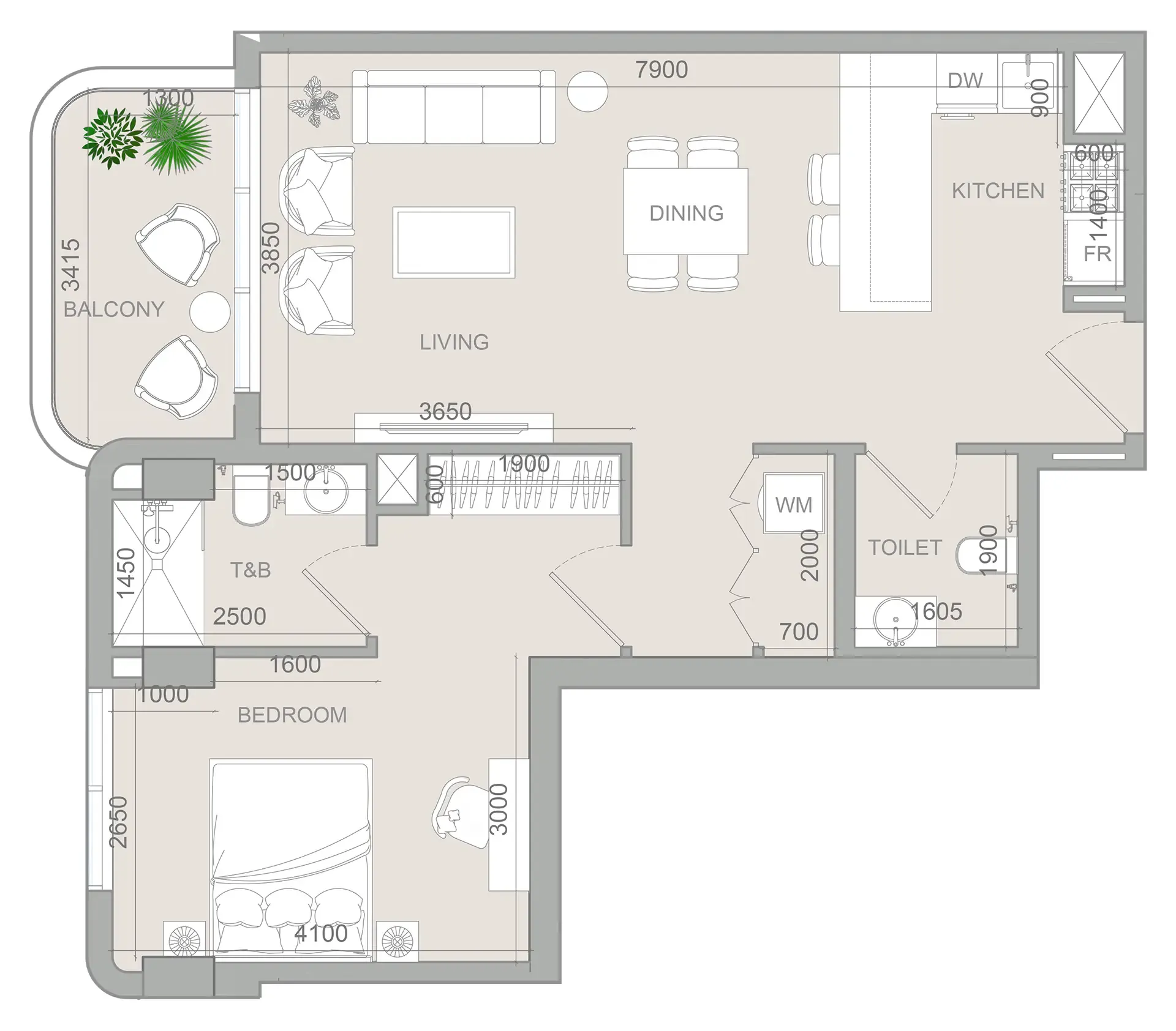 1 BR layout at S1LV1ANA Park