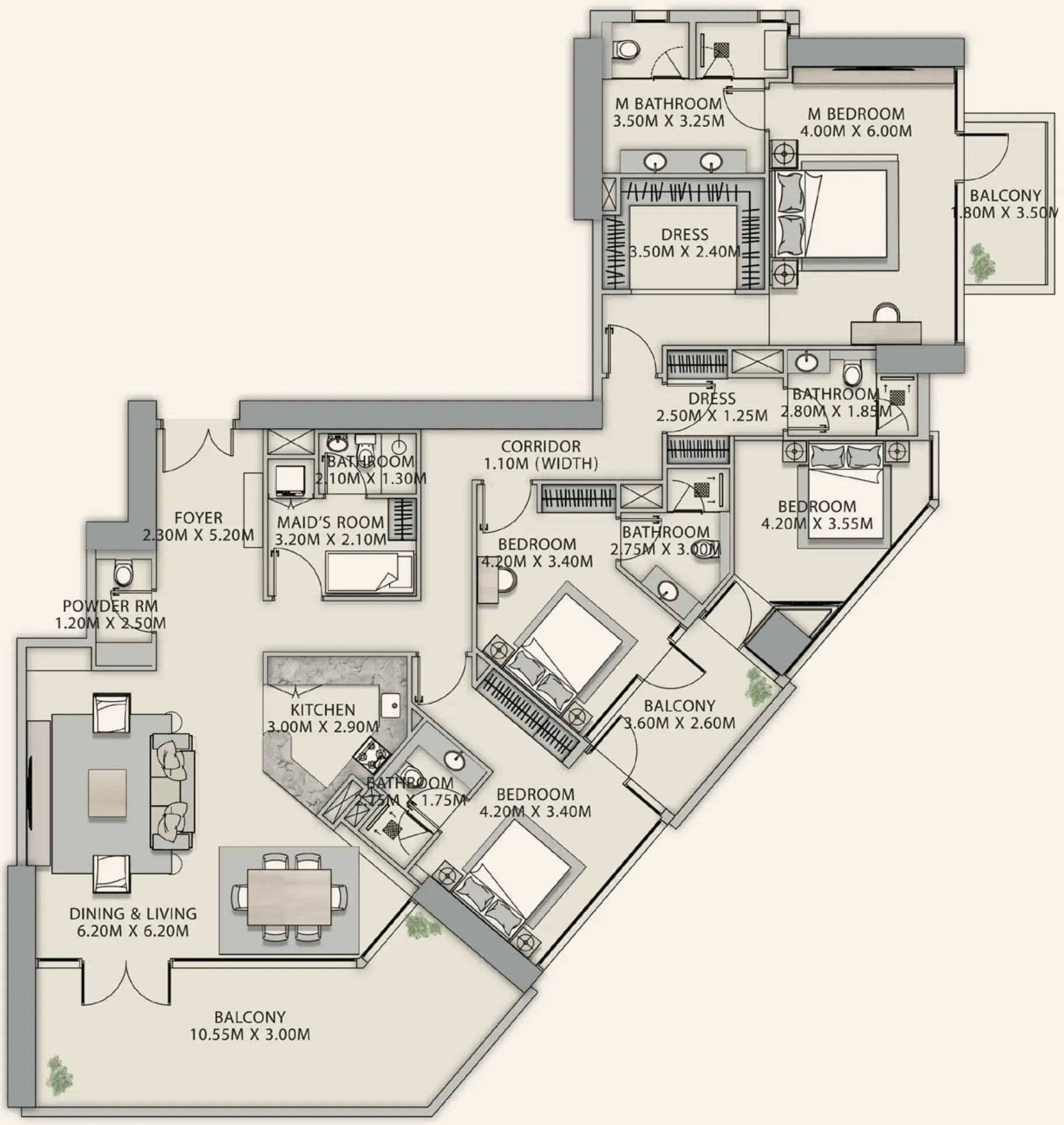 4 BR layout at Velor Penthouses