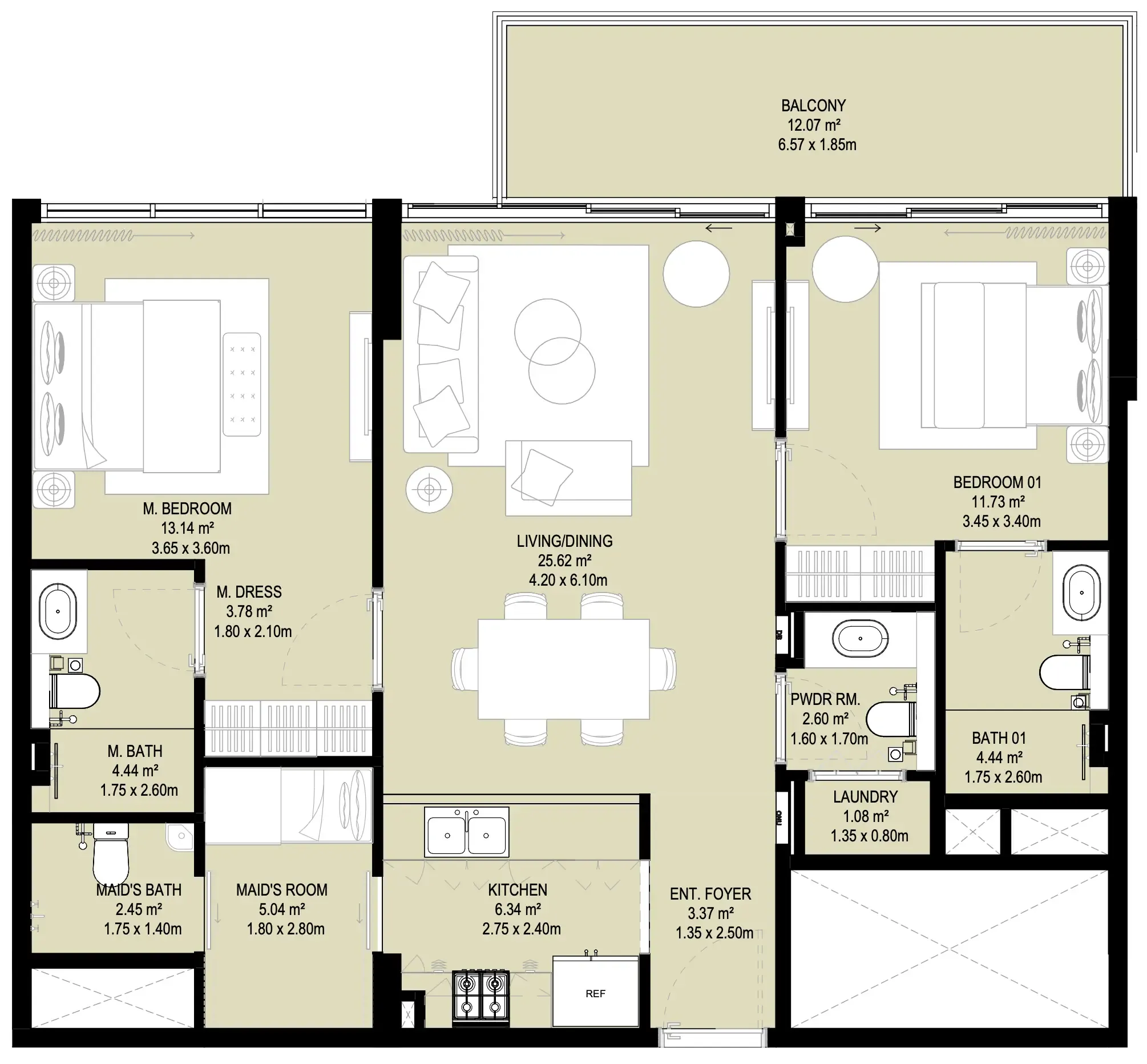 2 BR layout at Aura Prestige