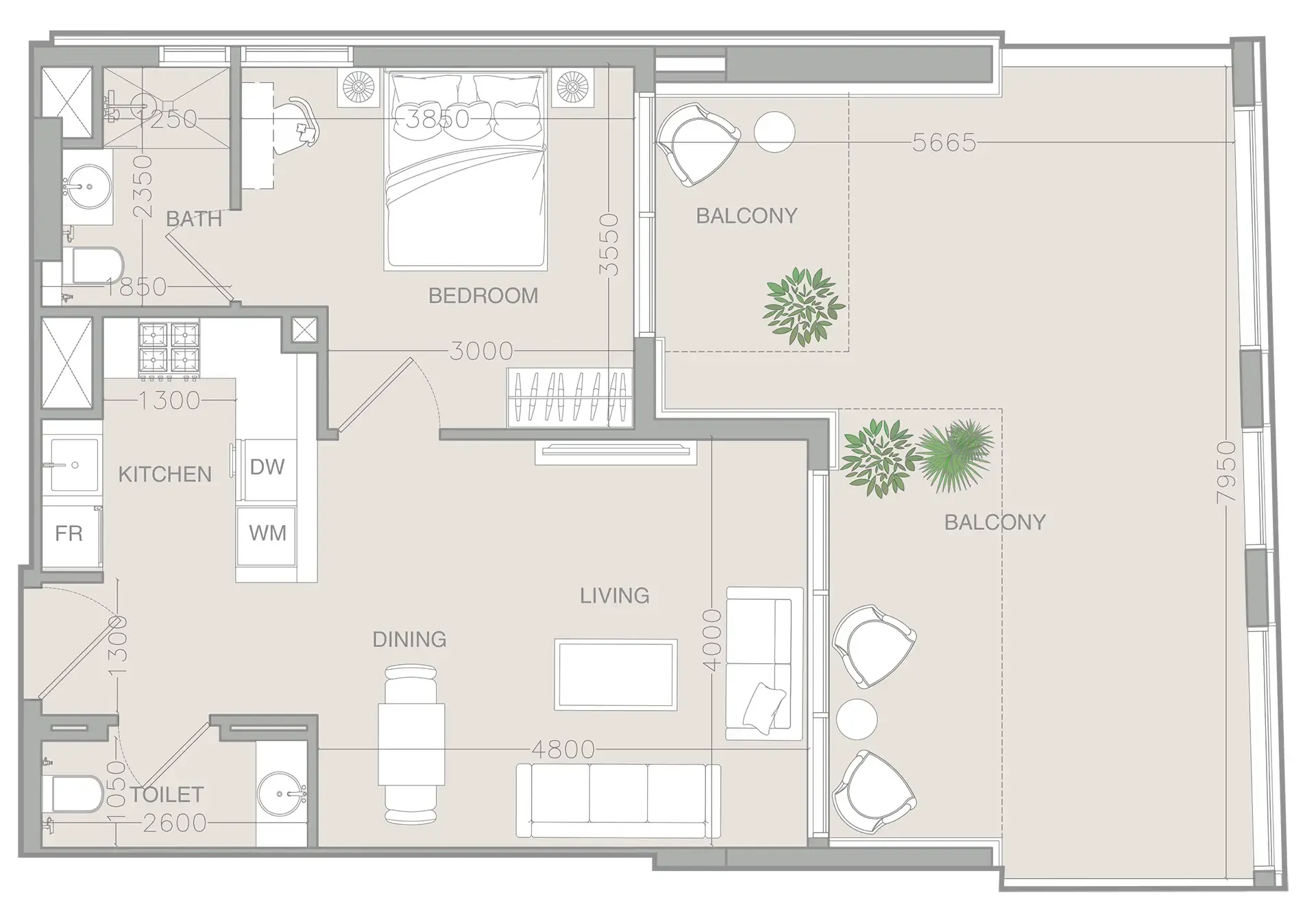 1 BR layout at ELAR1S Rise