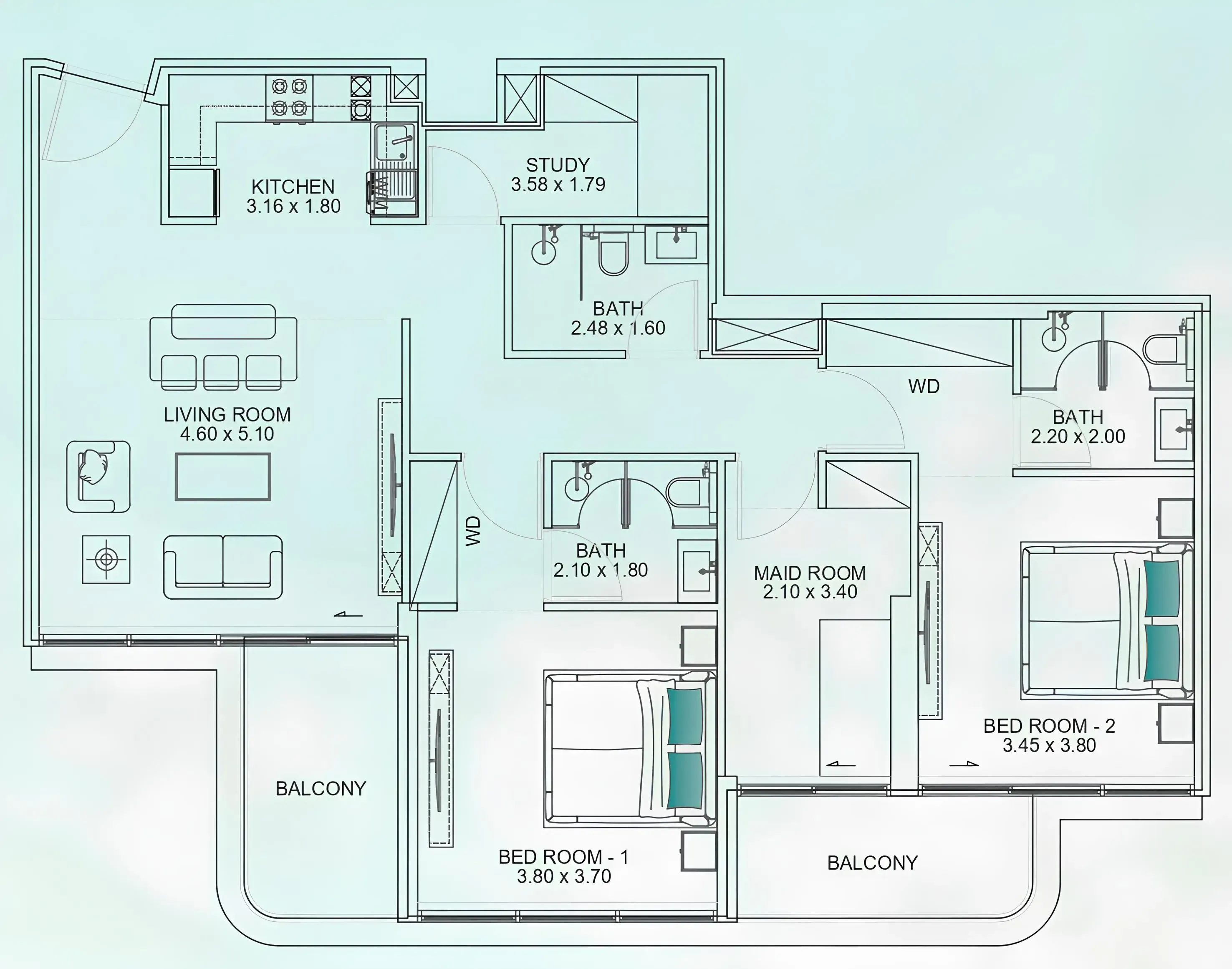 2 BR layout at Floarea Breeze