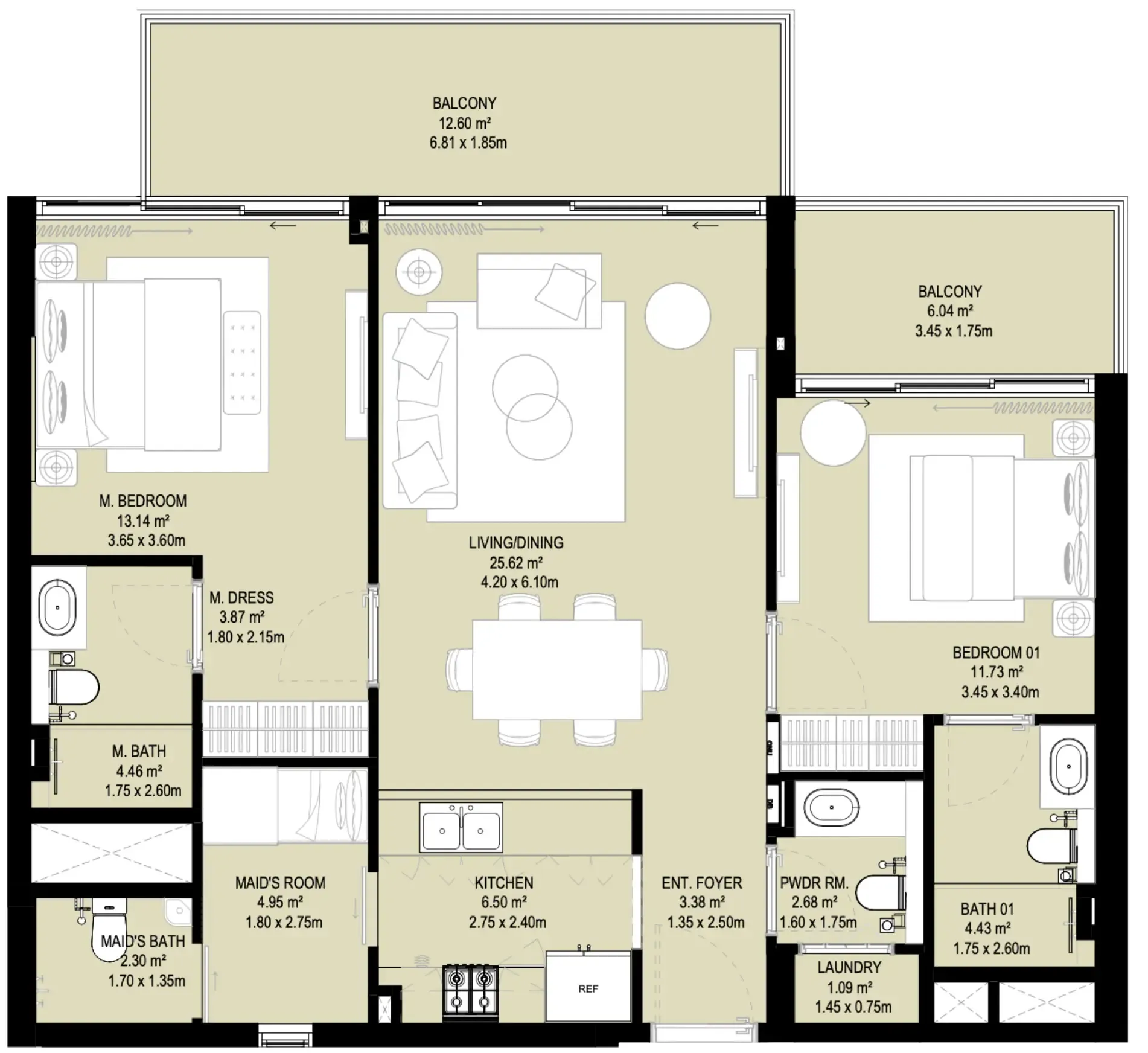 2 BR layout at Aura Prestige