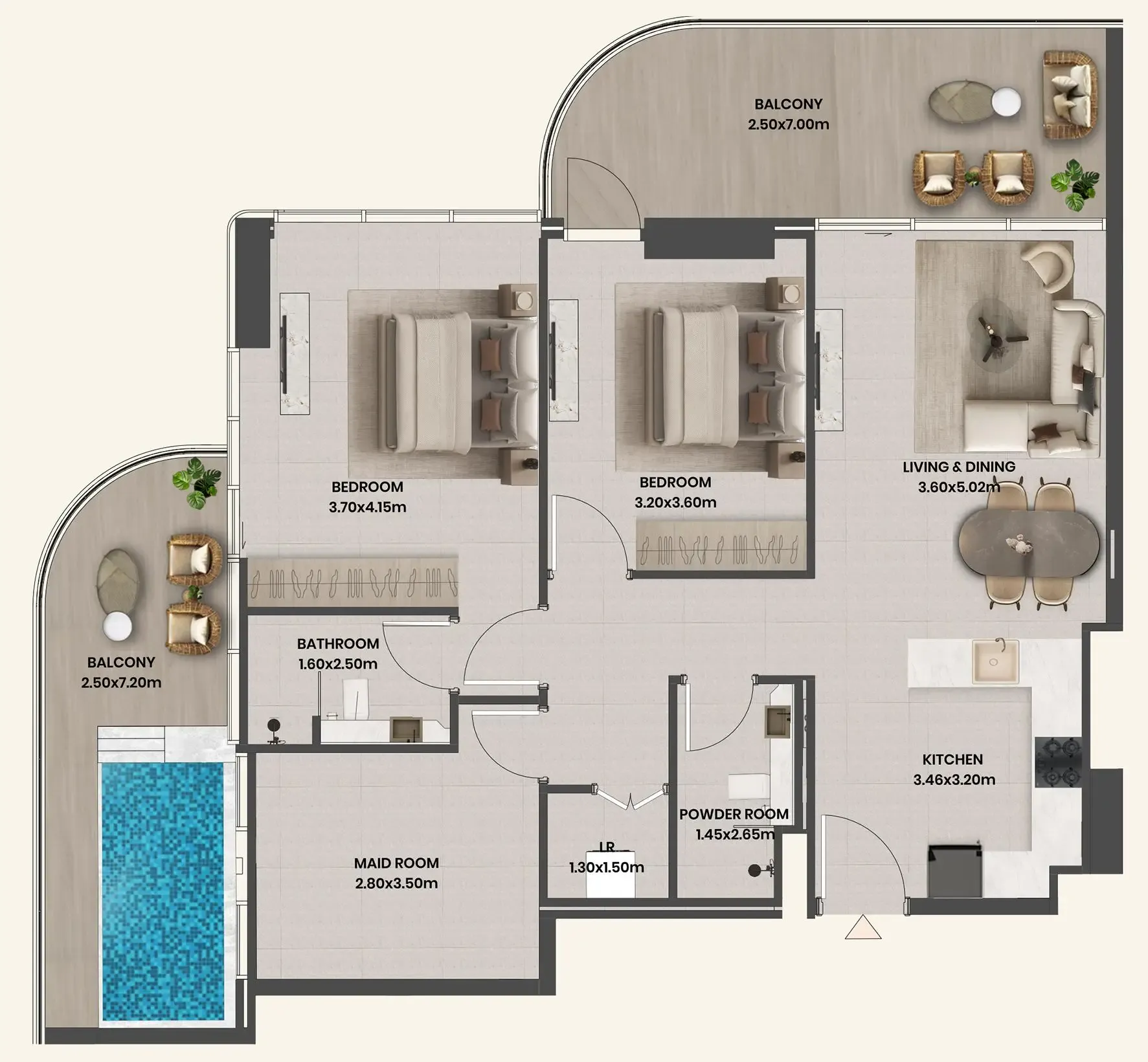 2 BR layout at Divine Al Barari