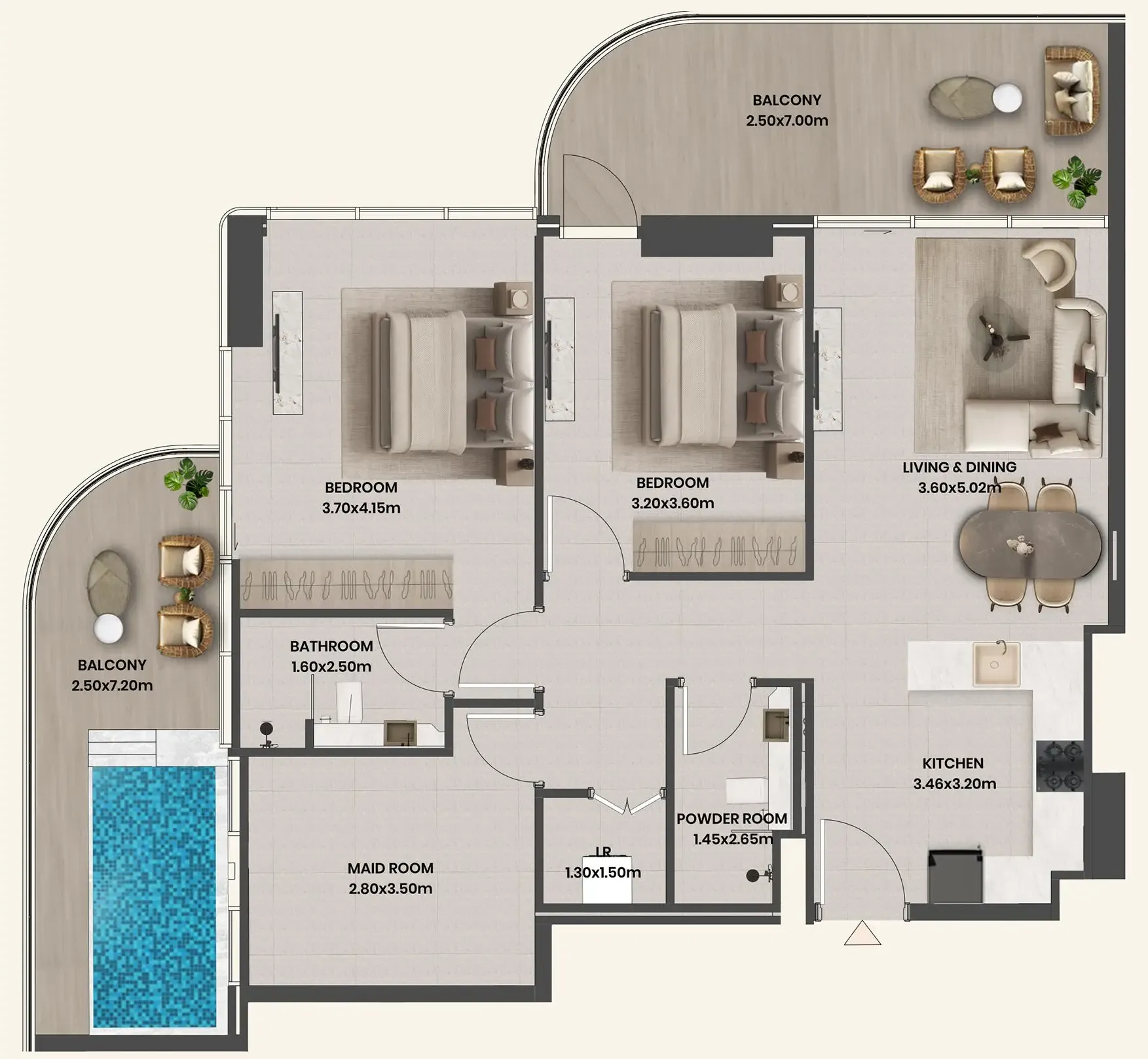 2 BR layout at Divine Al Barari