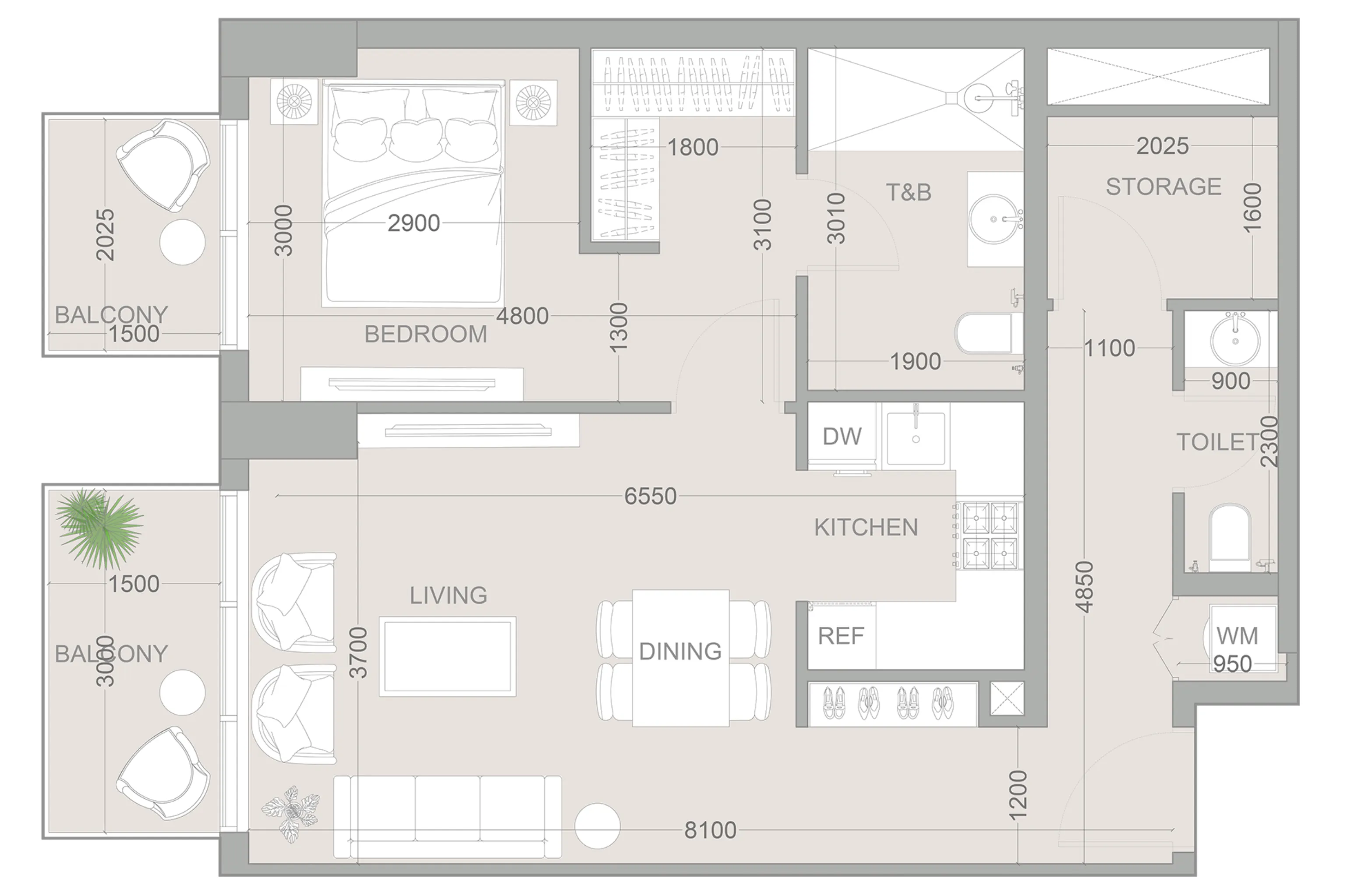 1 BR layout at 1WOOD Residence 2