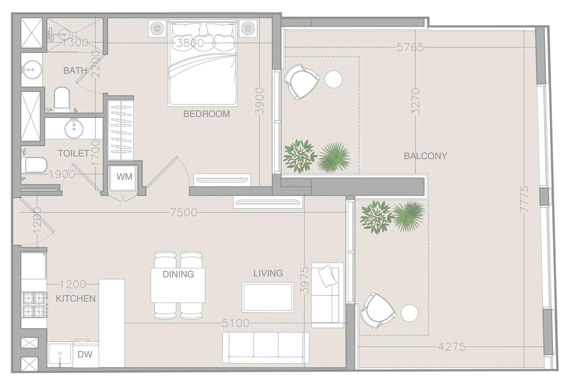 1 BR layout at ELAR1S Rise
