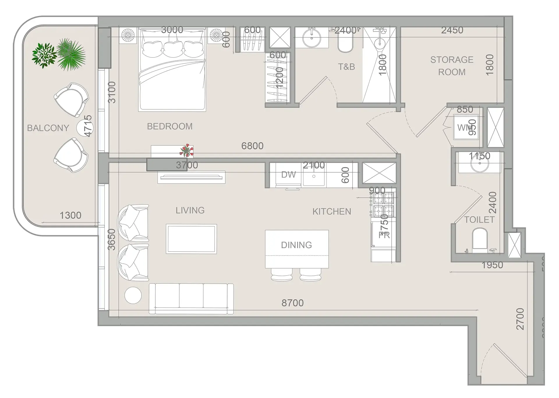 1 BR layout at S1LV1ANA Park