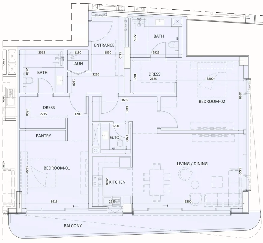 2 BR layout at Luzora Residence
