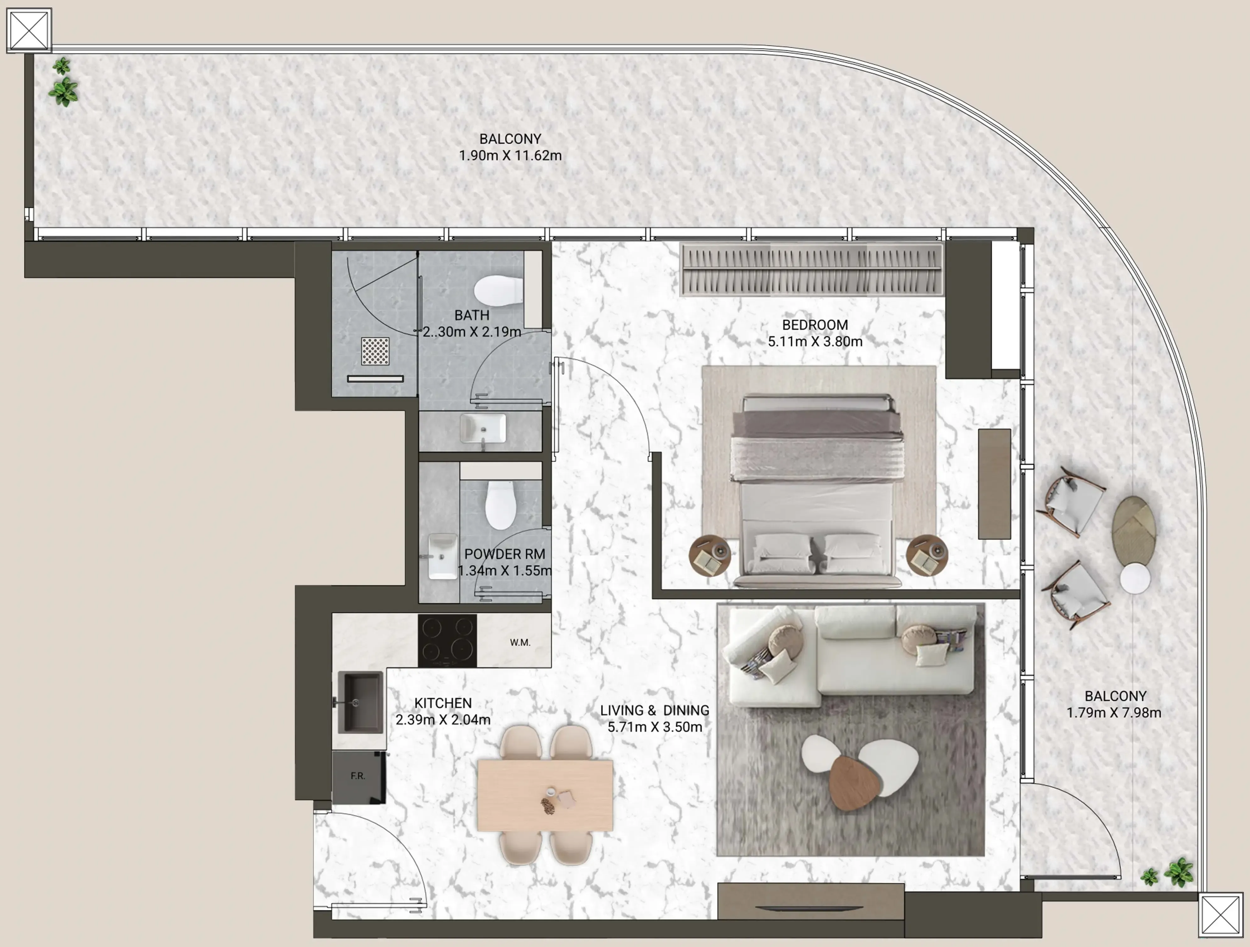 1 BR layout at V-Suites