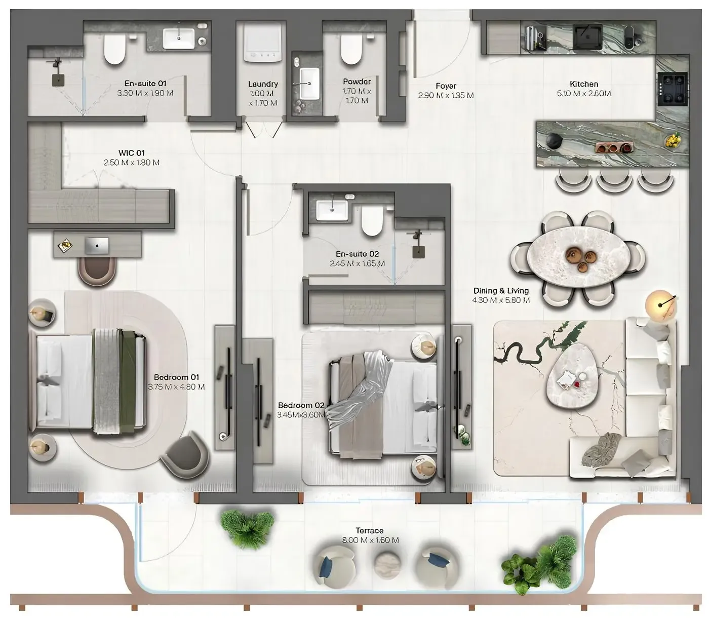2 BR layout at Hado by Beyond