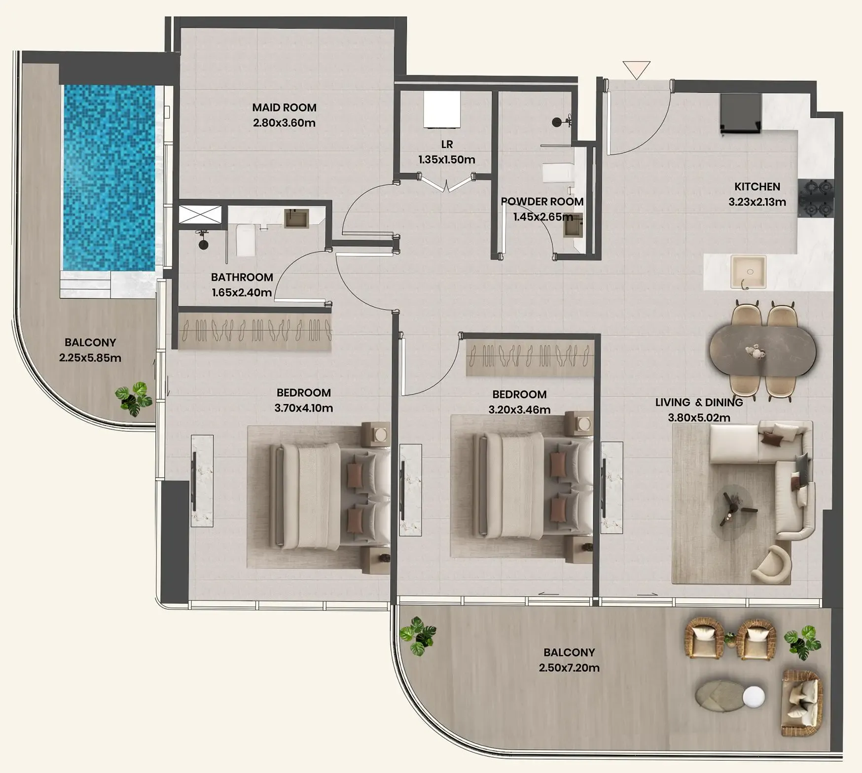 2 BR layout at Divine Al Barari