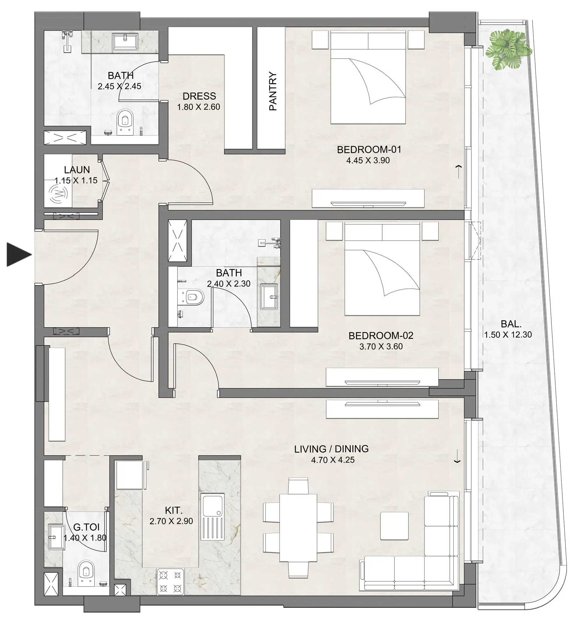 2 BR layout at Luzora Residence