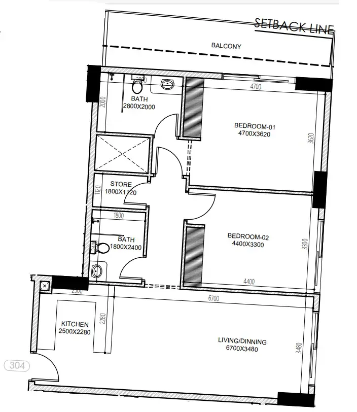 2 BR layout at Astra South