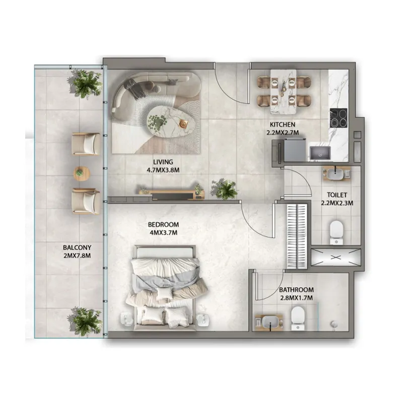 1 BR layout at Antalya