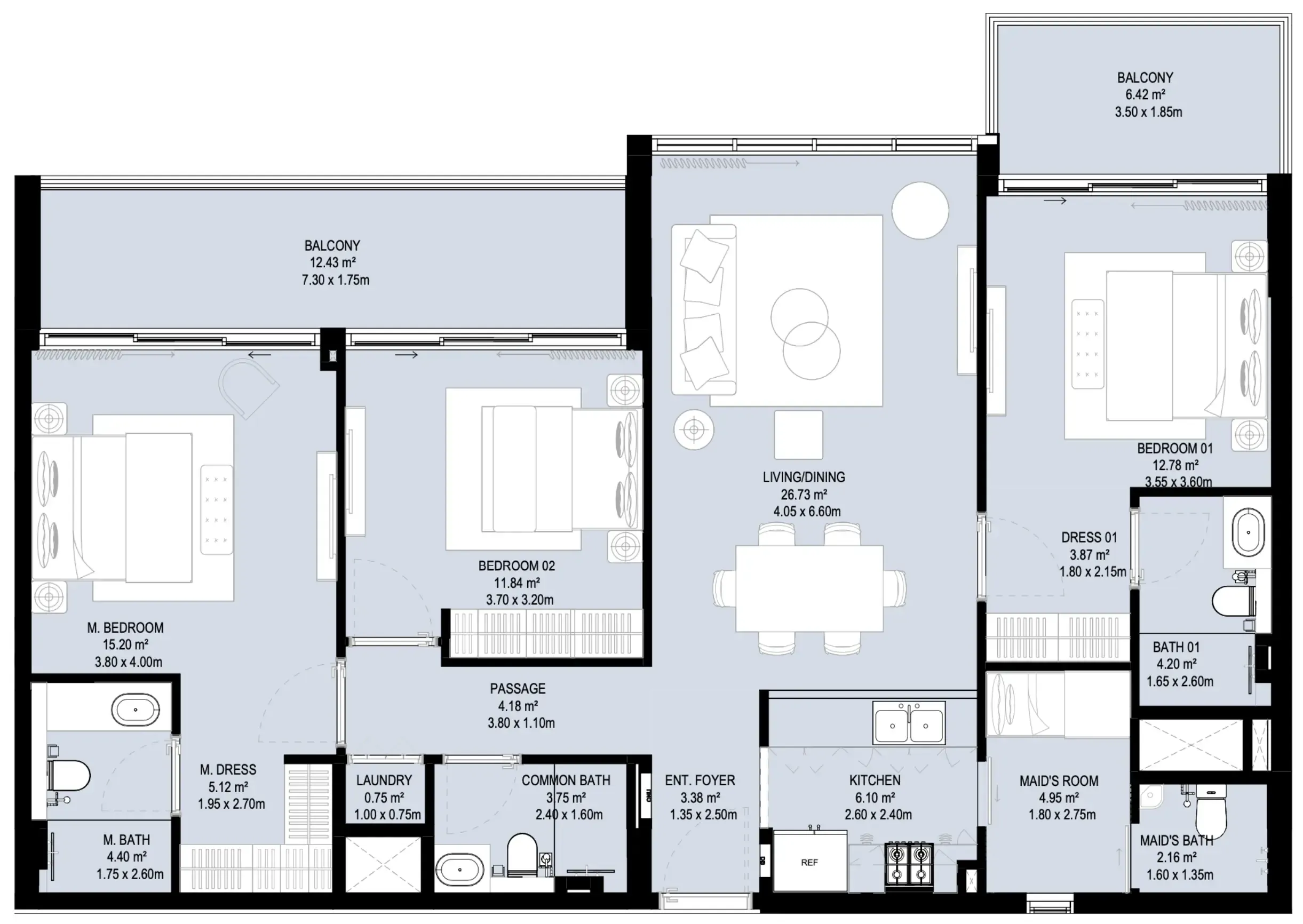 3 BR layout at Aura Prestige