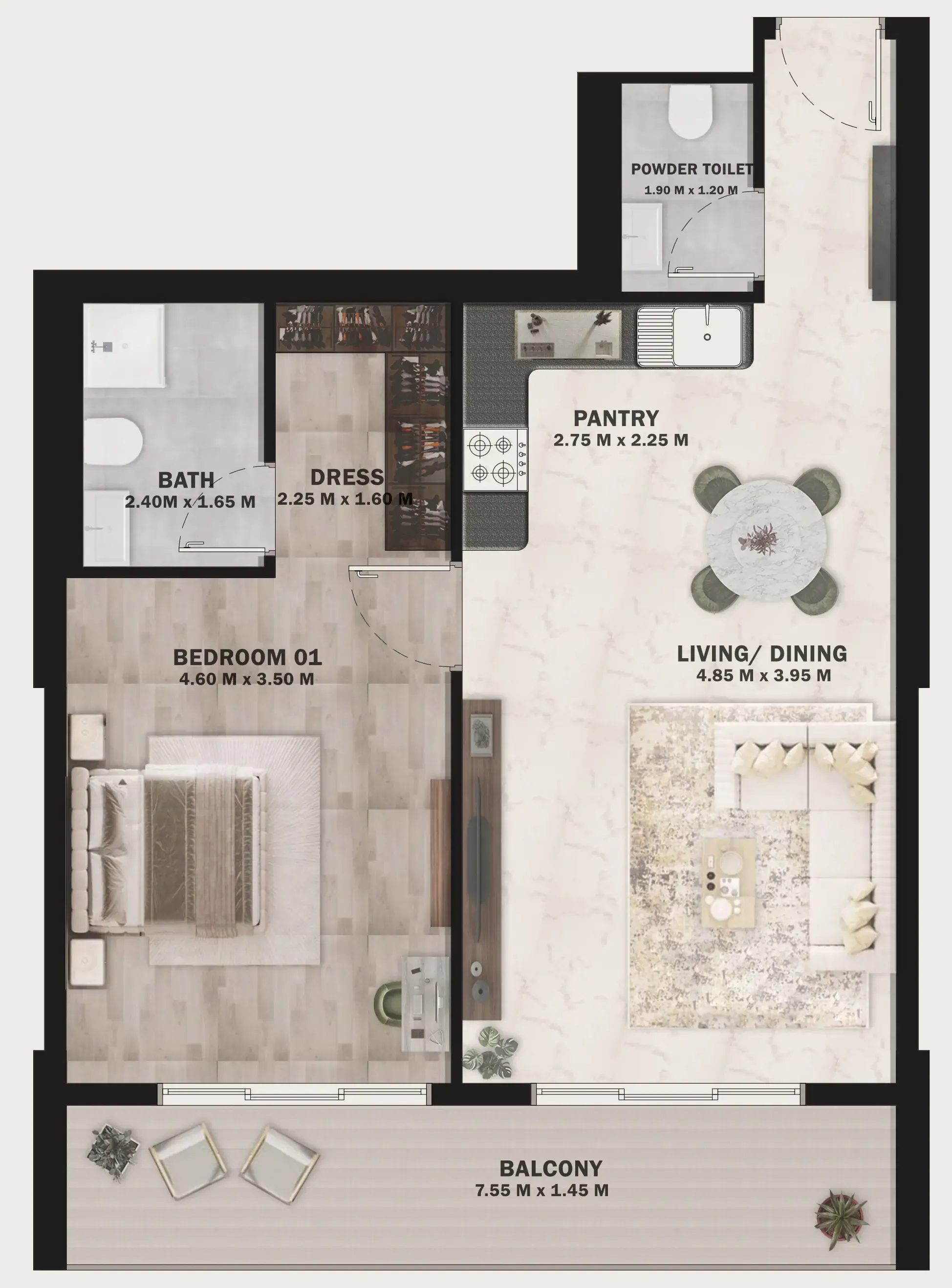 1 BR layout at VOI Residence