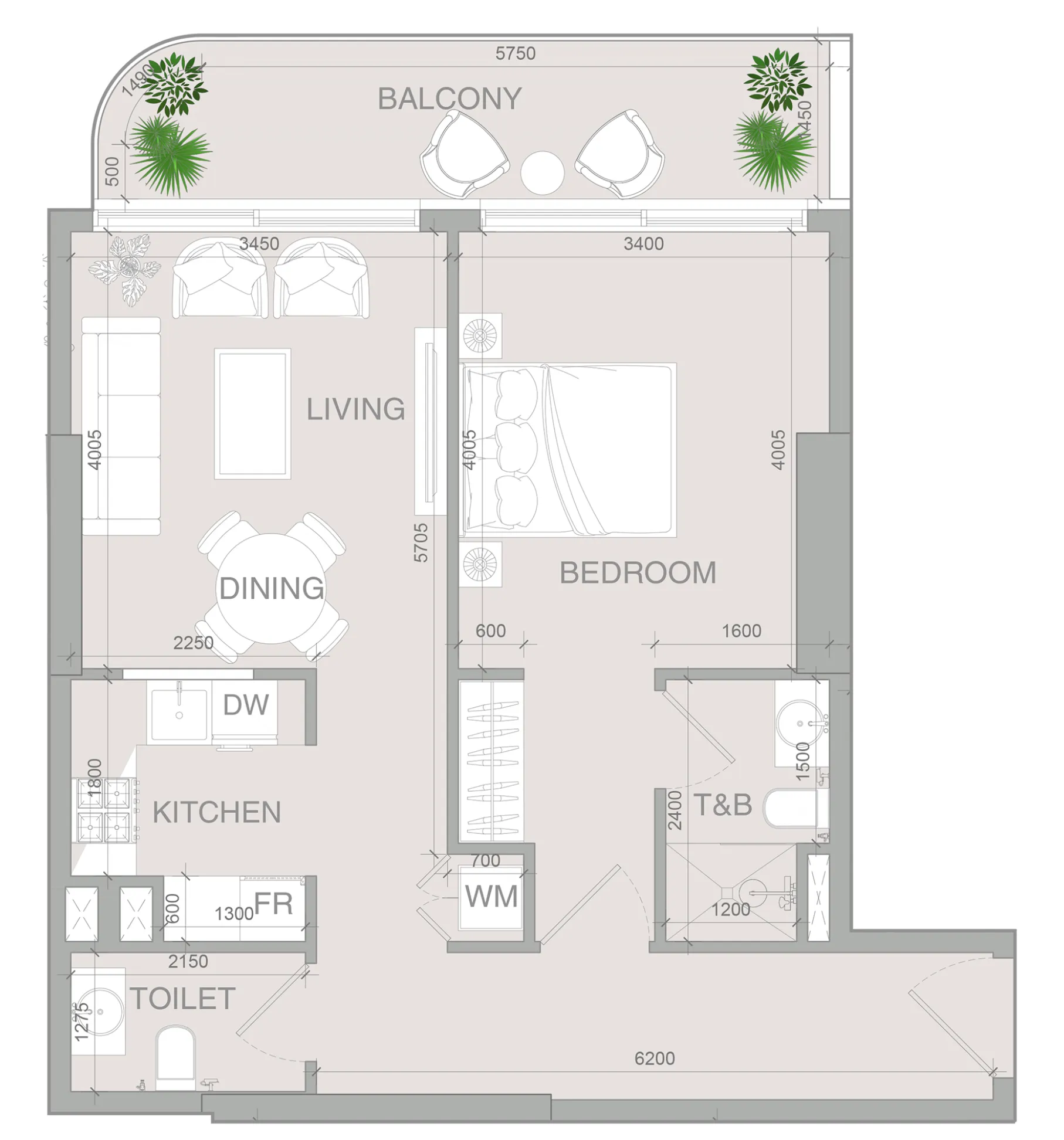 1 BR layout at VERDAN1A 4
