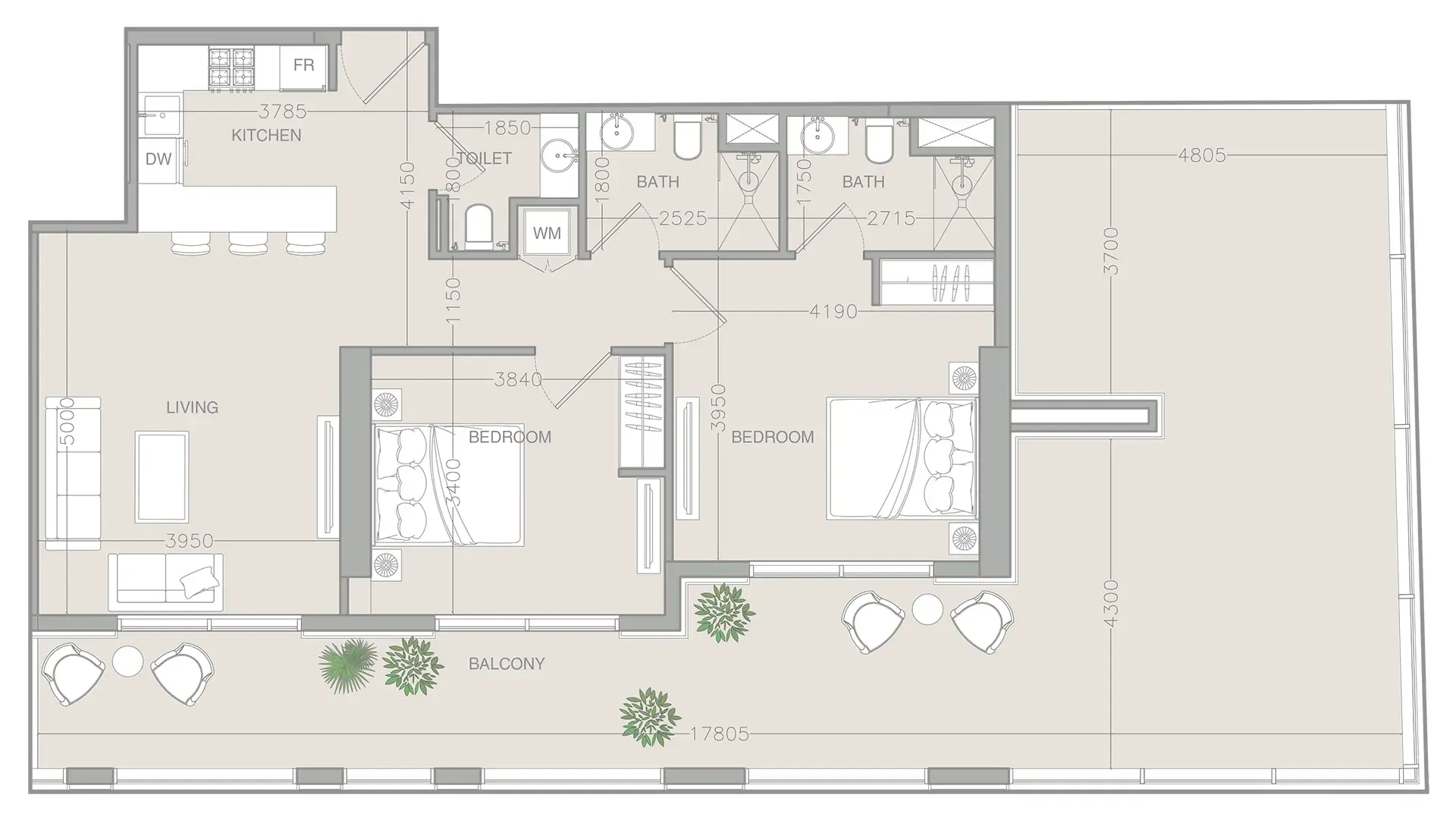 2 BR layout at ELAR1S Rise