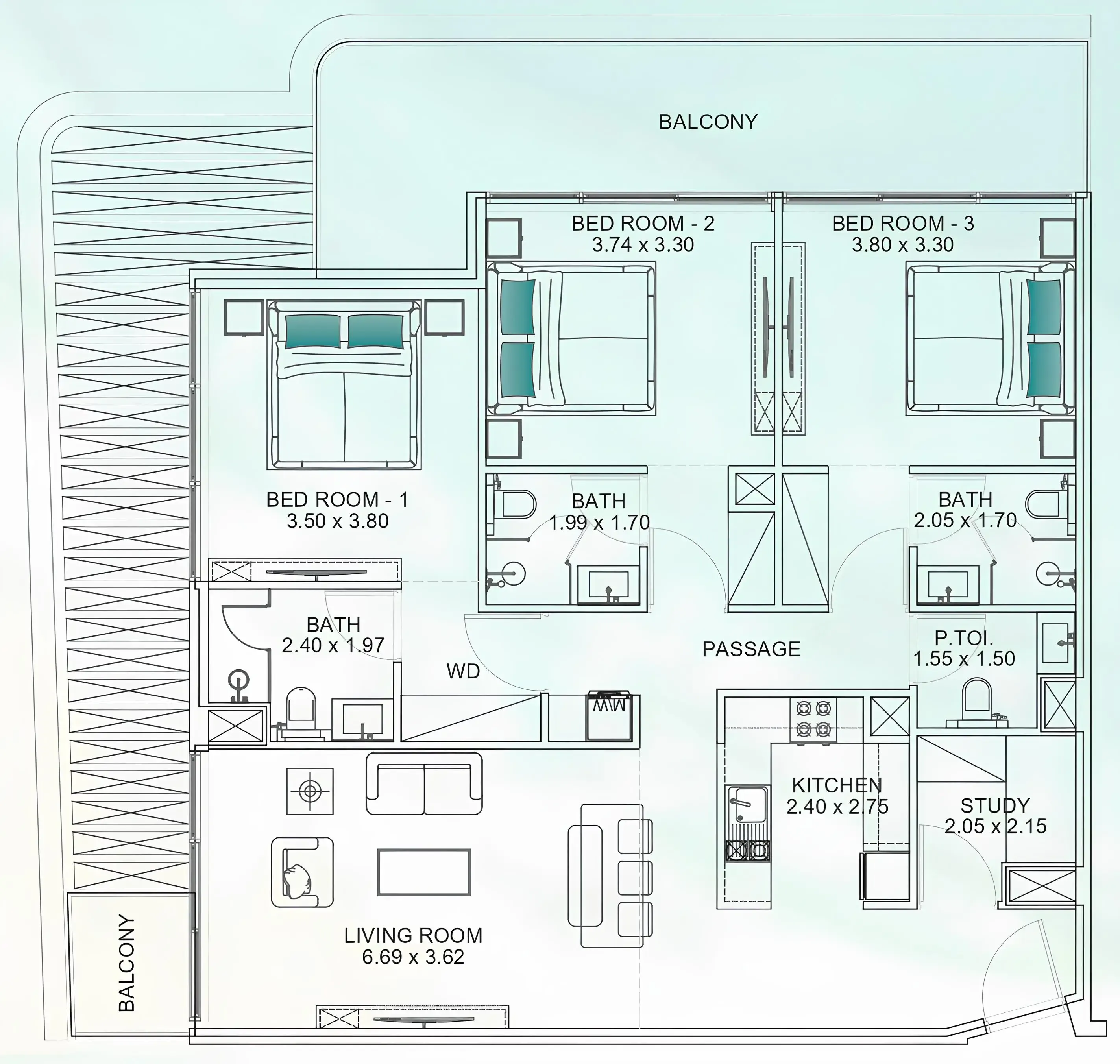 3 BR layout at Floarea Breeze