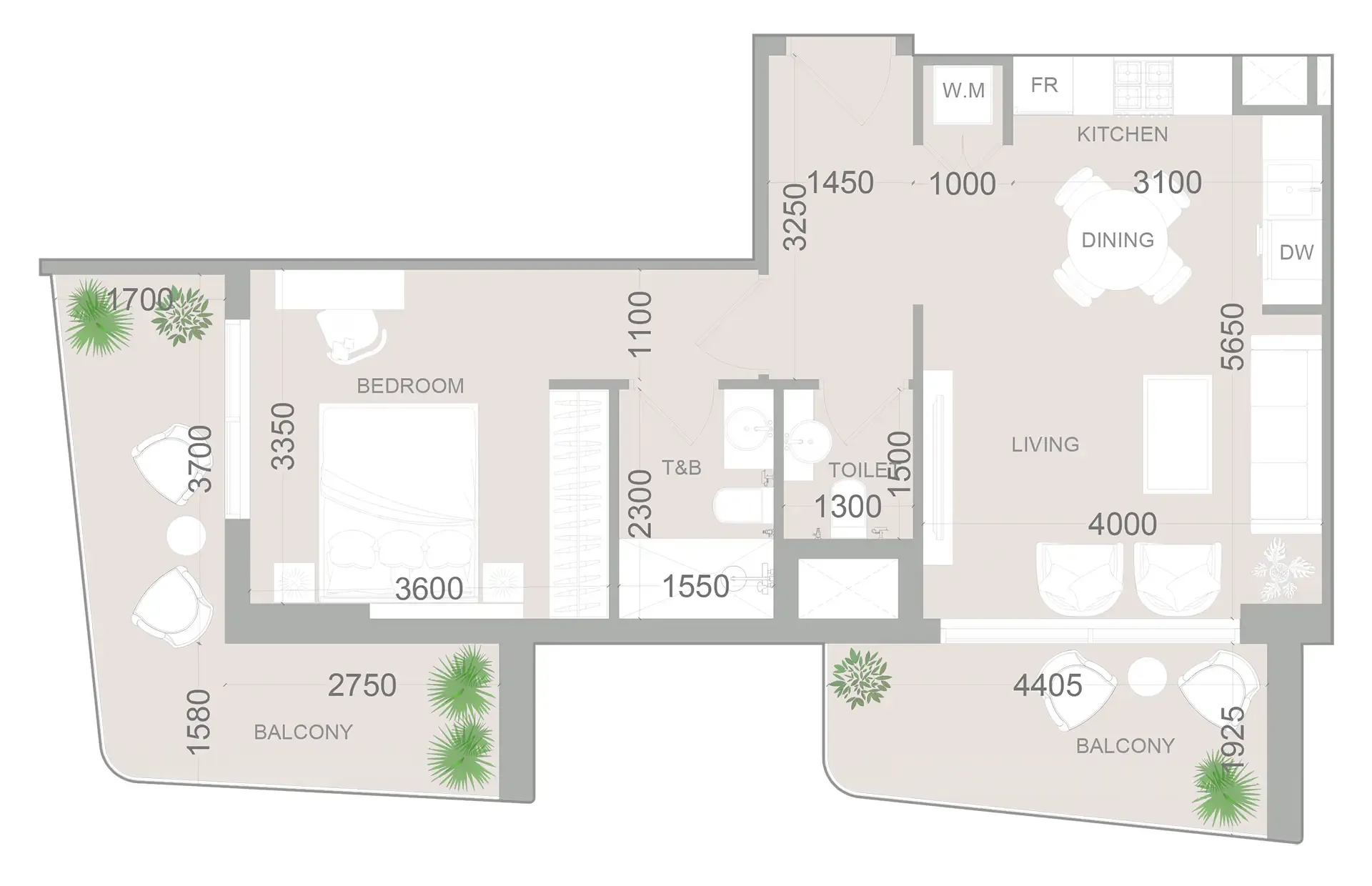 1 BR layout at ELAR1S Sky