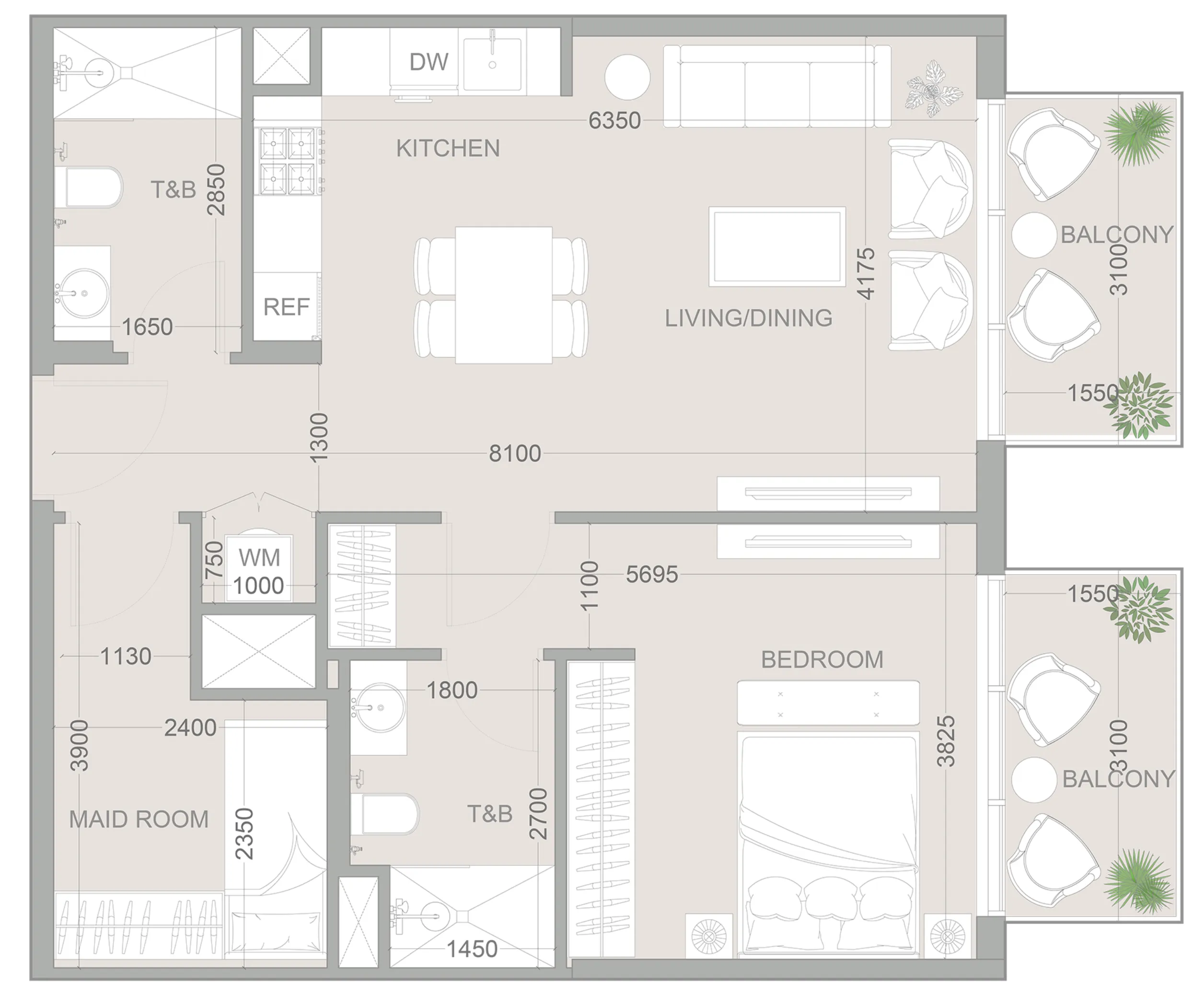 1 BR layout at 1WOOD Residence 2