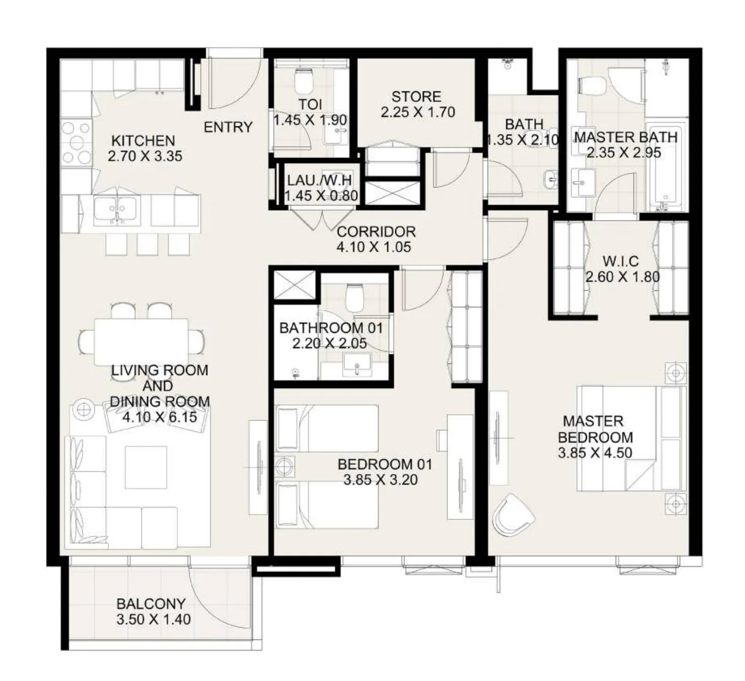 2 BR layout at Canal Front Residences 3 and 4