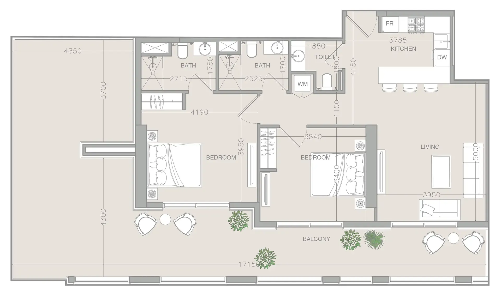 2 BR layout at ELAR1S Rise