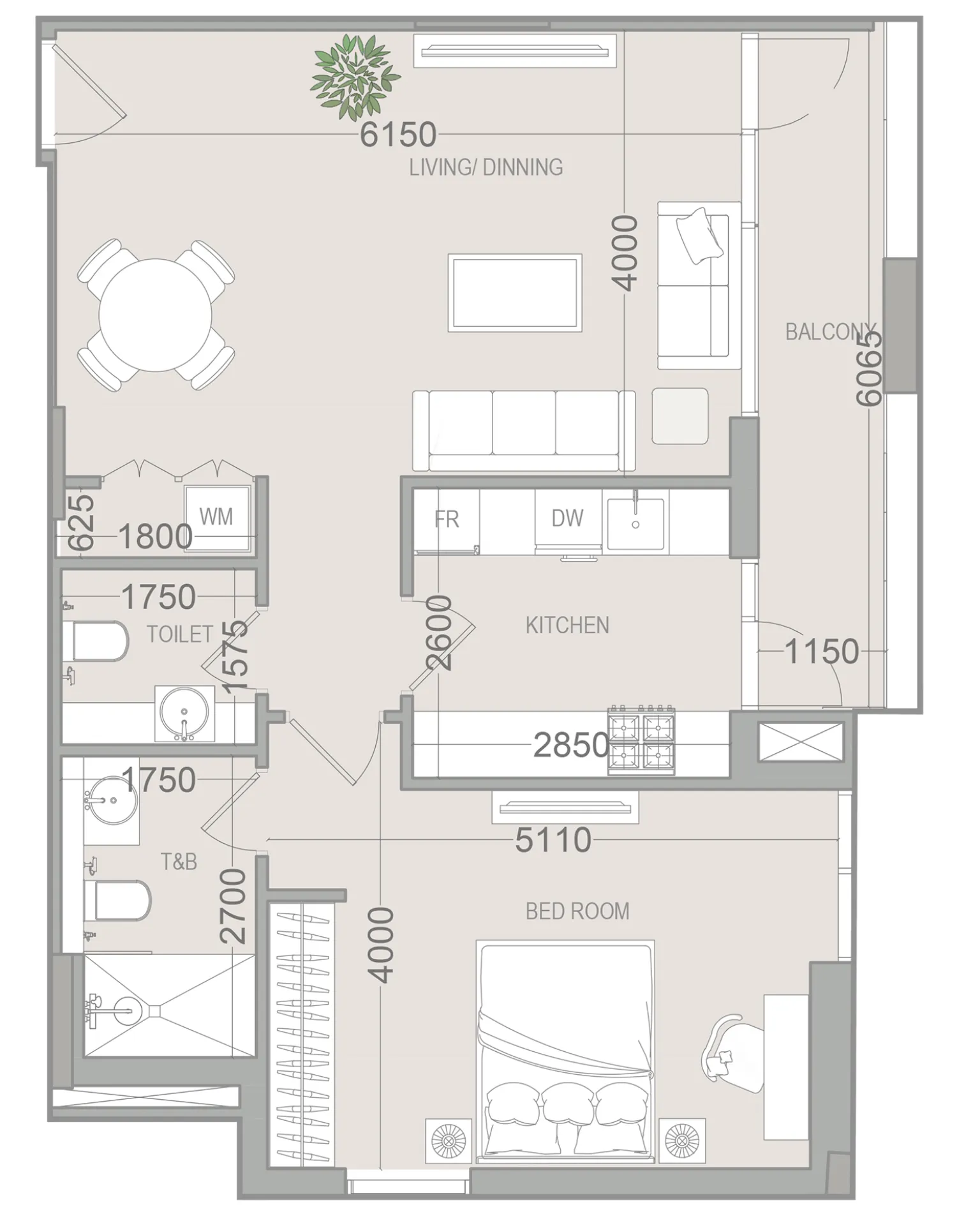 1 BR layout at EVERGR1N House 4