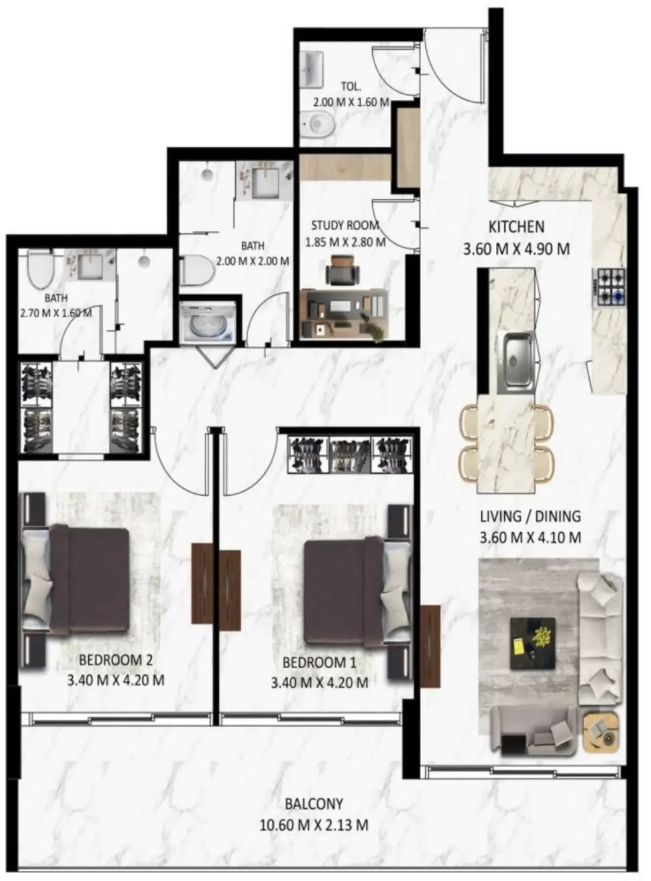 2 BR layout at Bling Avenue 1