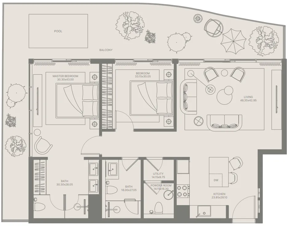 2 BR layout at Bond Enclave