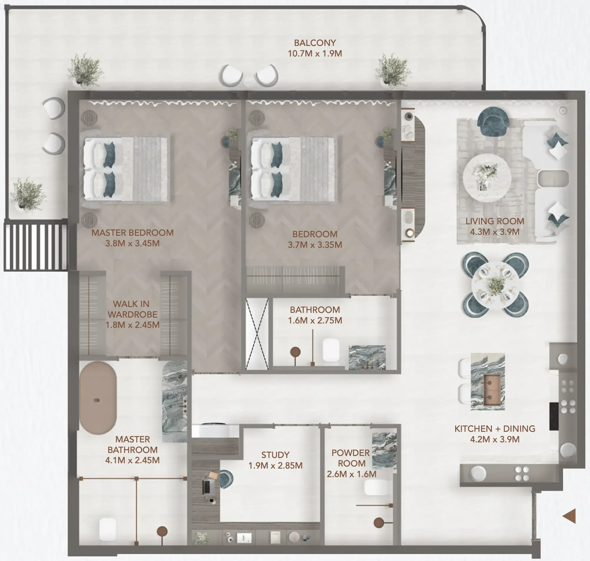 2 BR layout at 241 Waterside