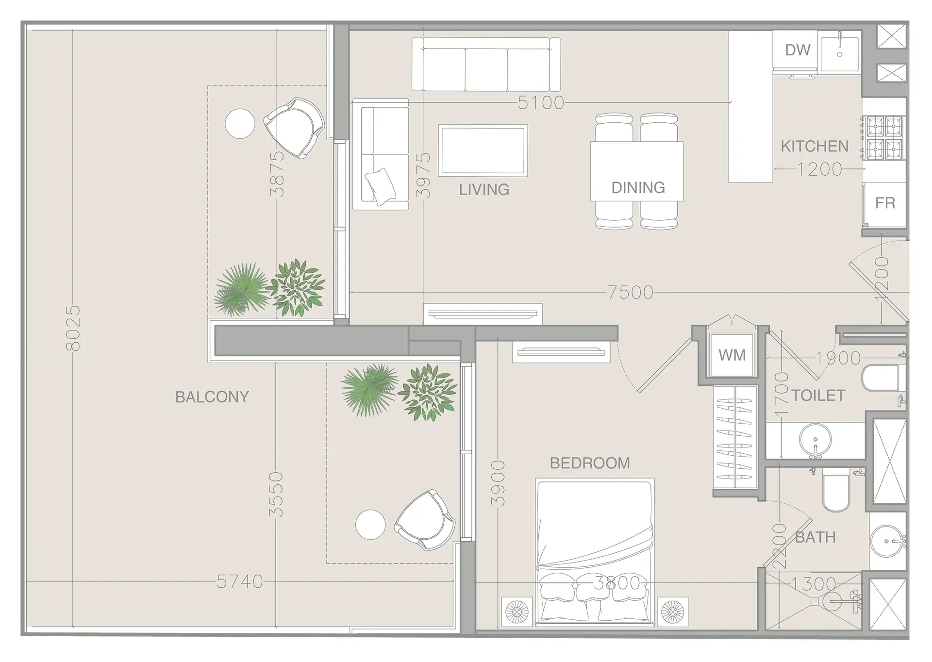 1 BR layout at ELAR1S Rise