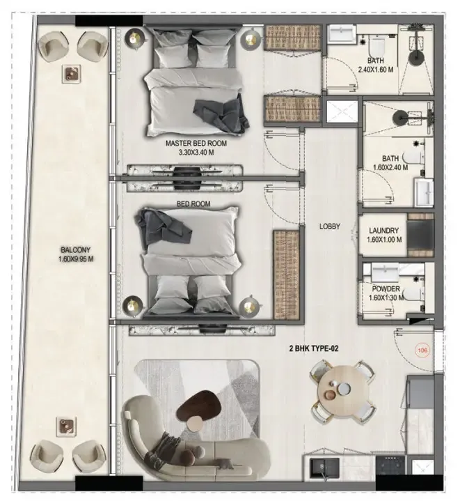 2 BR layout at Divine Elements