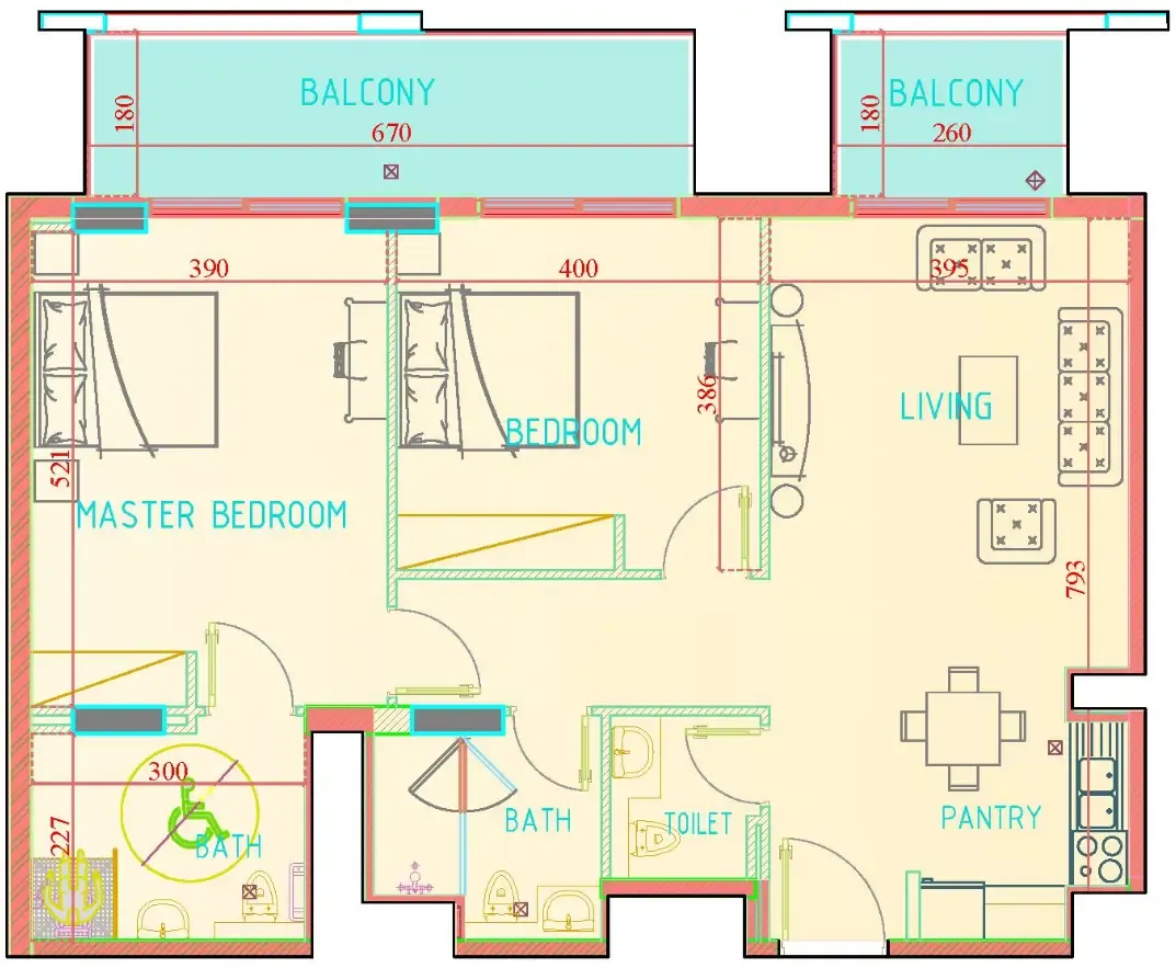 2 BR layout at Carmel Residence