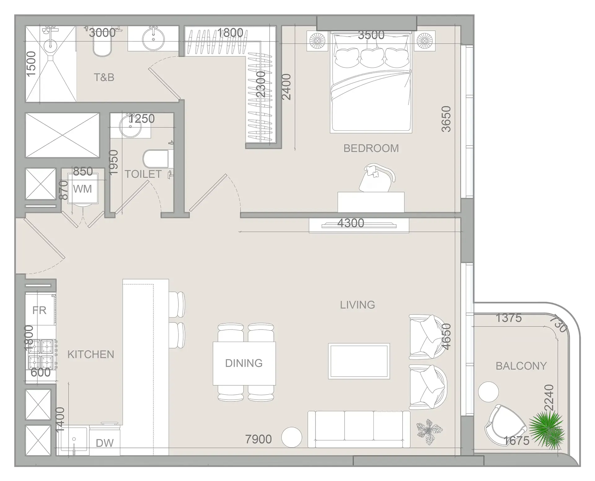 1 BR layout at S1LV1ANA Park