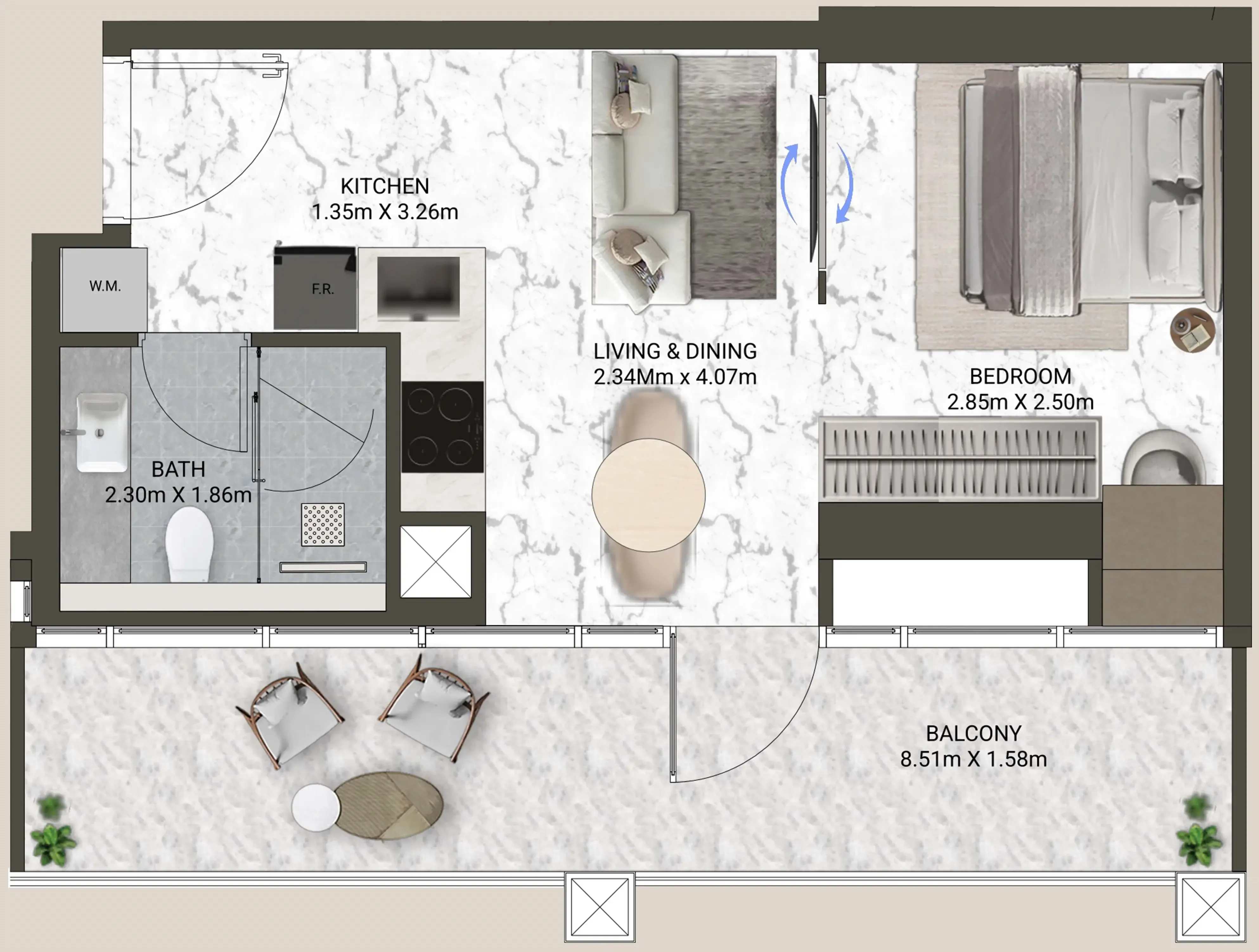 0 BR layout at V-Suites