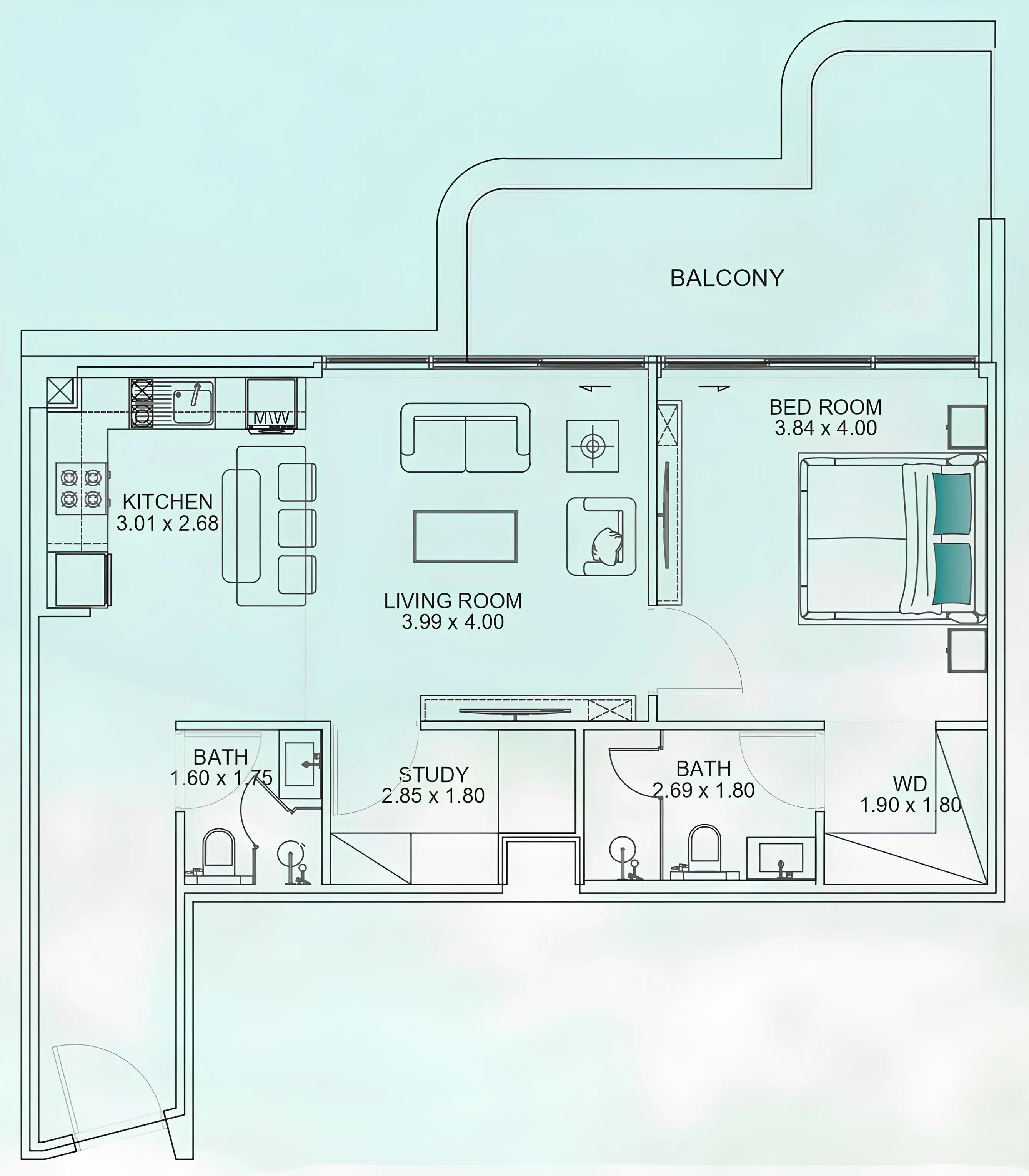 1 BR layout at Floarea Breeze
