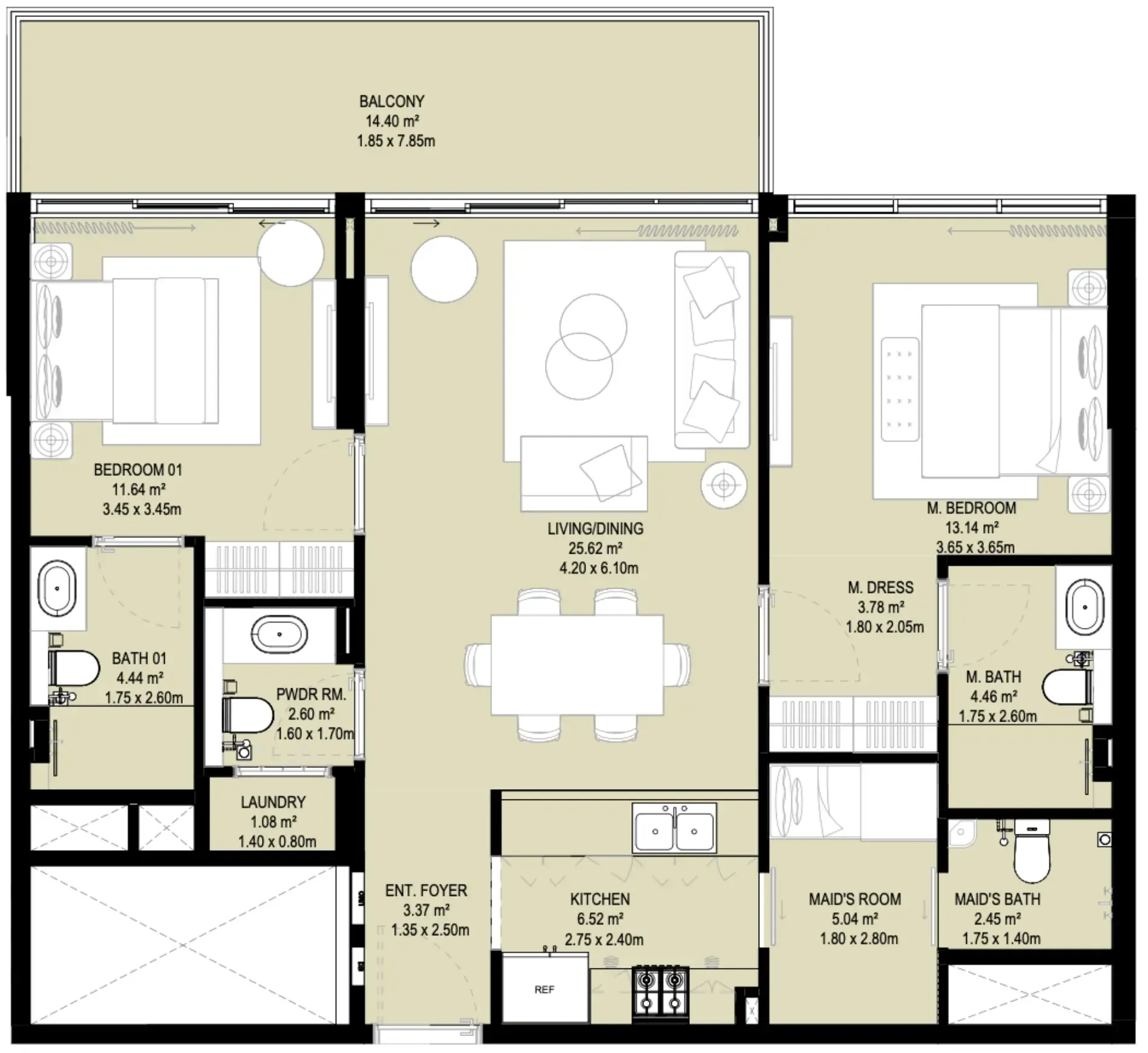 2 BR layout at Aura Prestige
