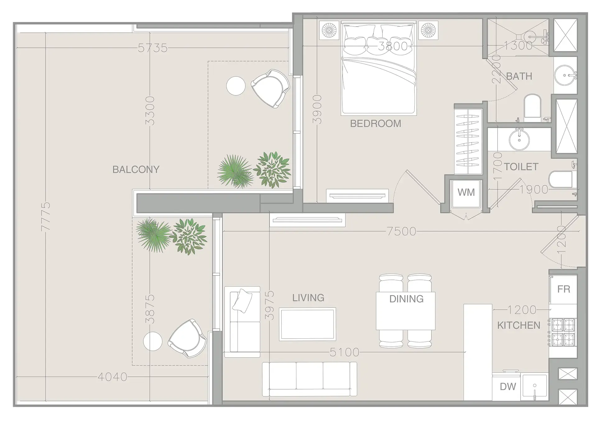 1 BR layout at ELAR1S Rise