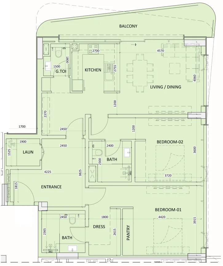 2 BR layout at Luzora Residence